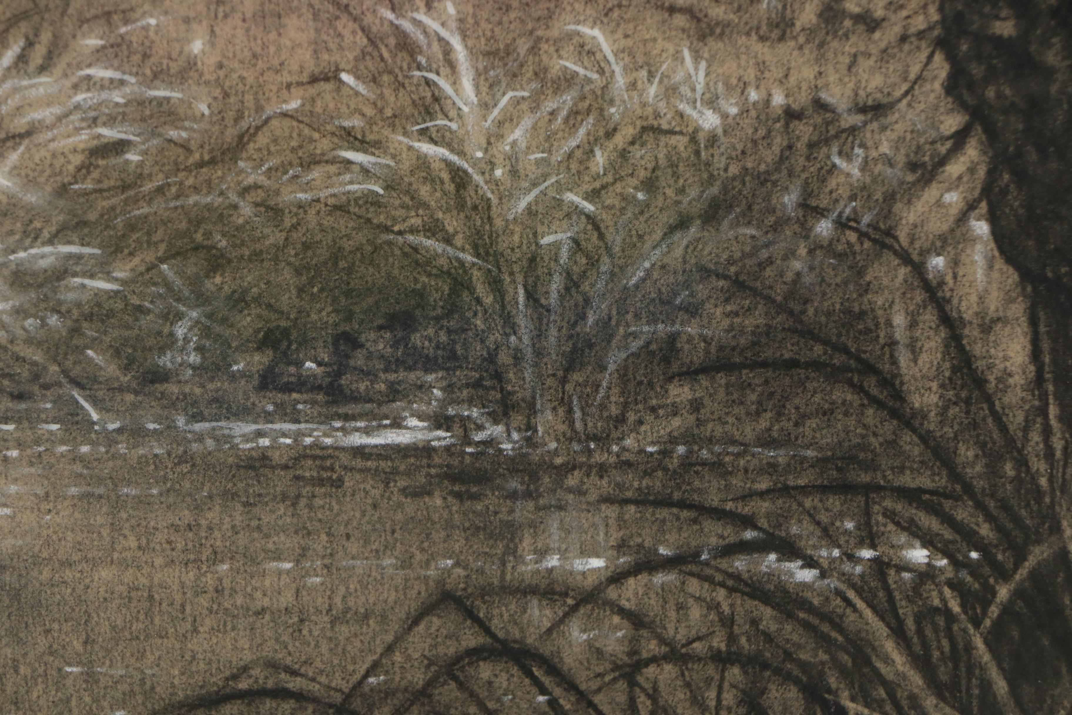 Virgil Macy Williams Charcoal and Gouache Drawing