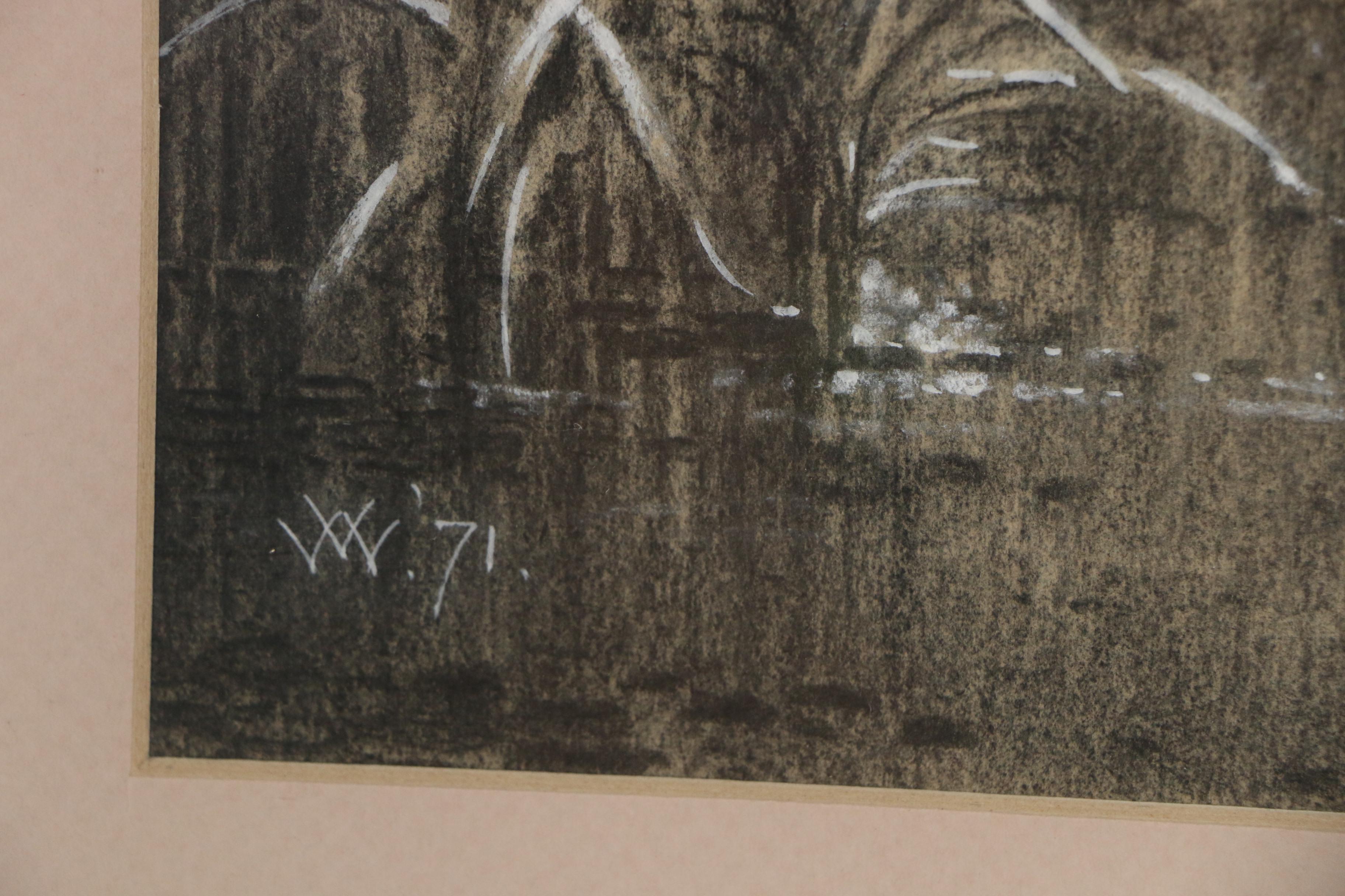 Virgil Macy Williams Charcoal and Gouache Drawing