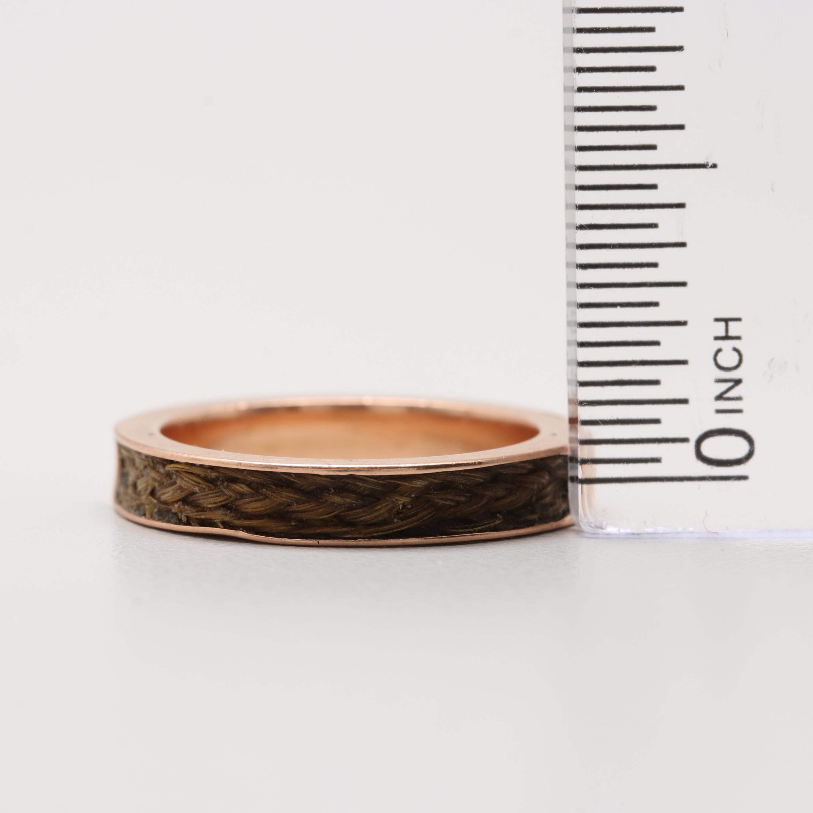 Mid Victorian 14K Rose Gold Braided Hair Mourning Ring