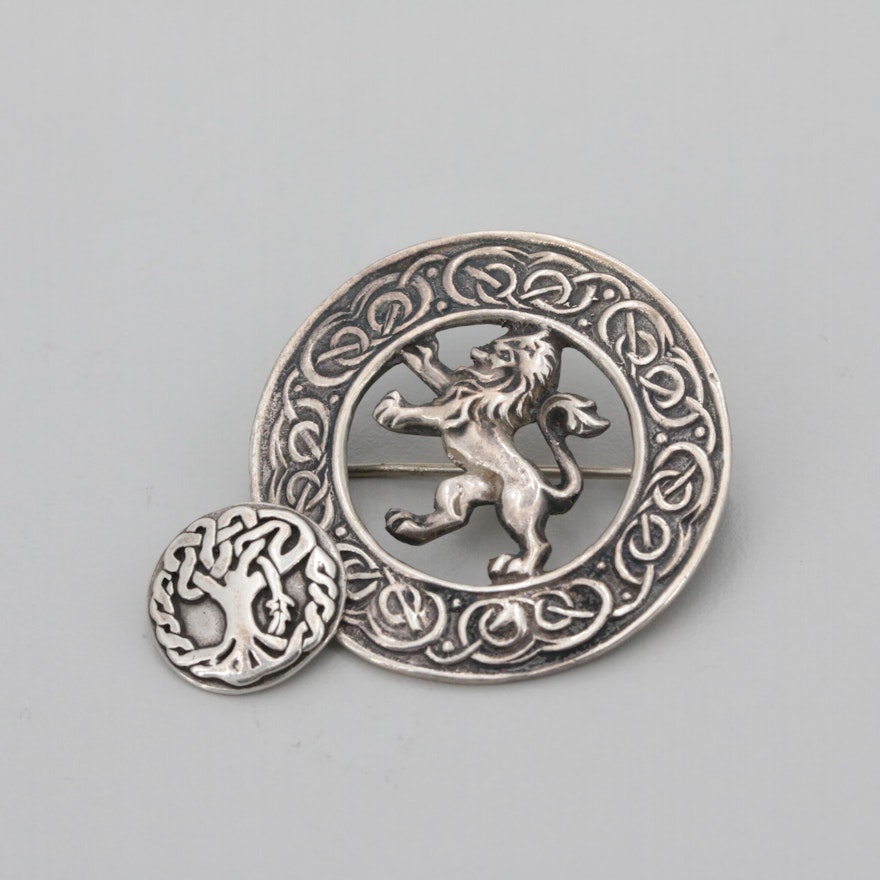 Circa 1953 Glasgow, Scotland Robert Allison Sterling Silver Pendant and Brooch
