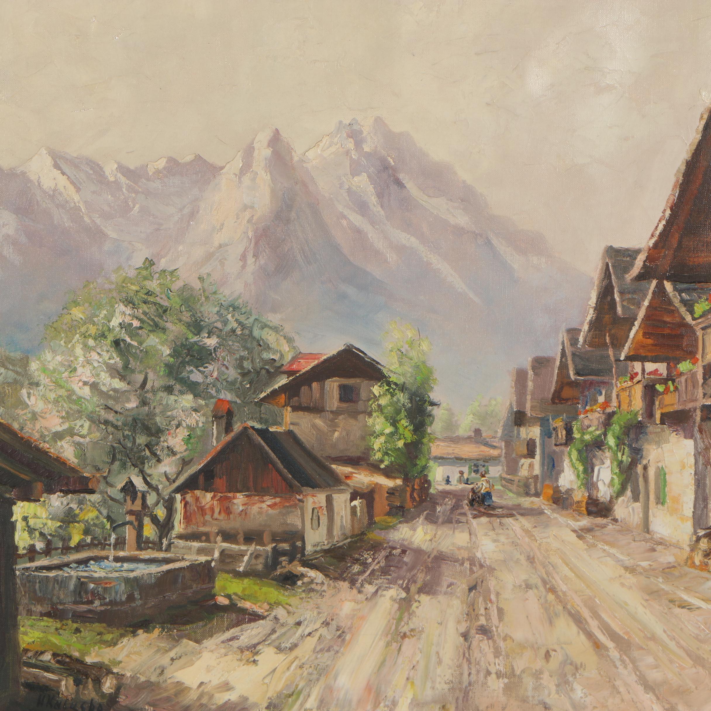 Hans Kaluske Oil Painting "Frühlingstraße Garmisch-Partenkirchen"