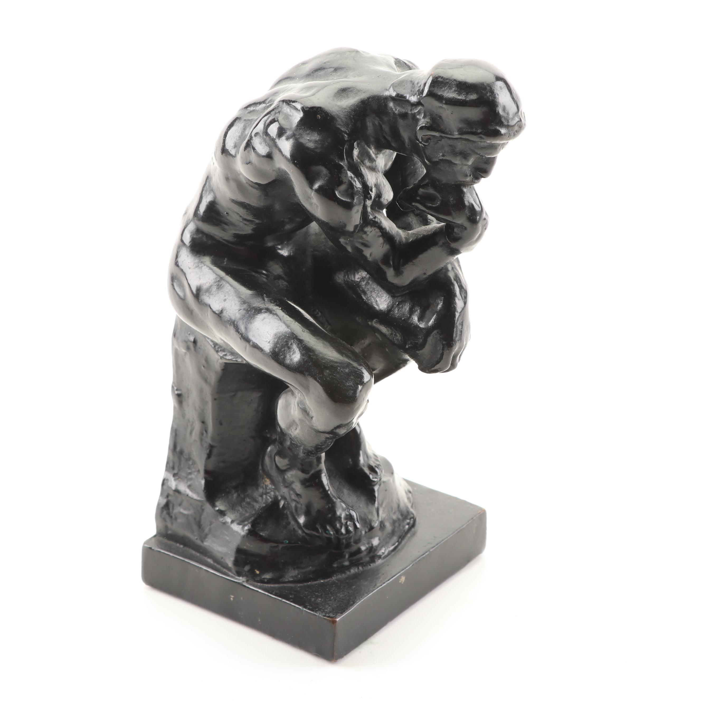 Cast Metal "The Thinker" Figurine After Rodin and a Greek Porcelain Vase
