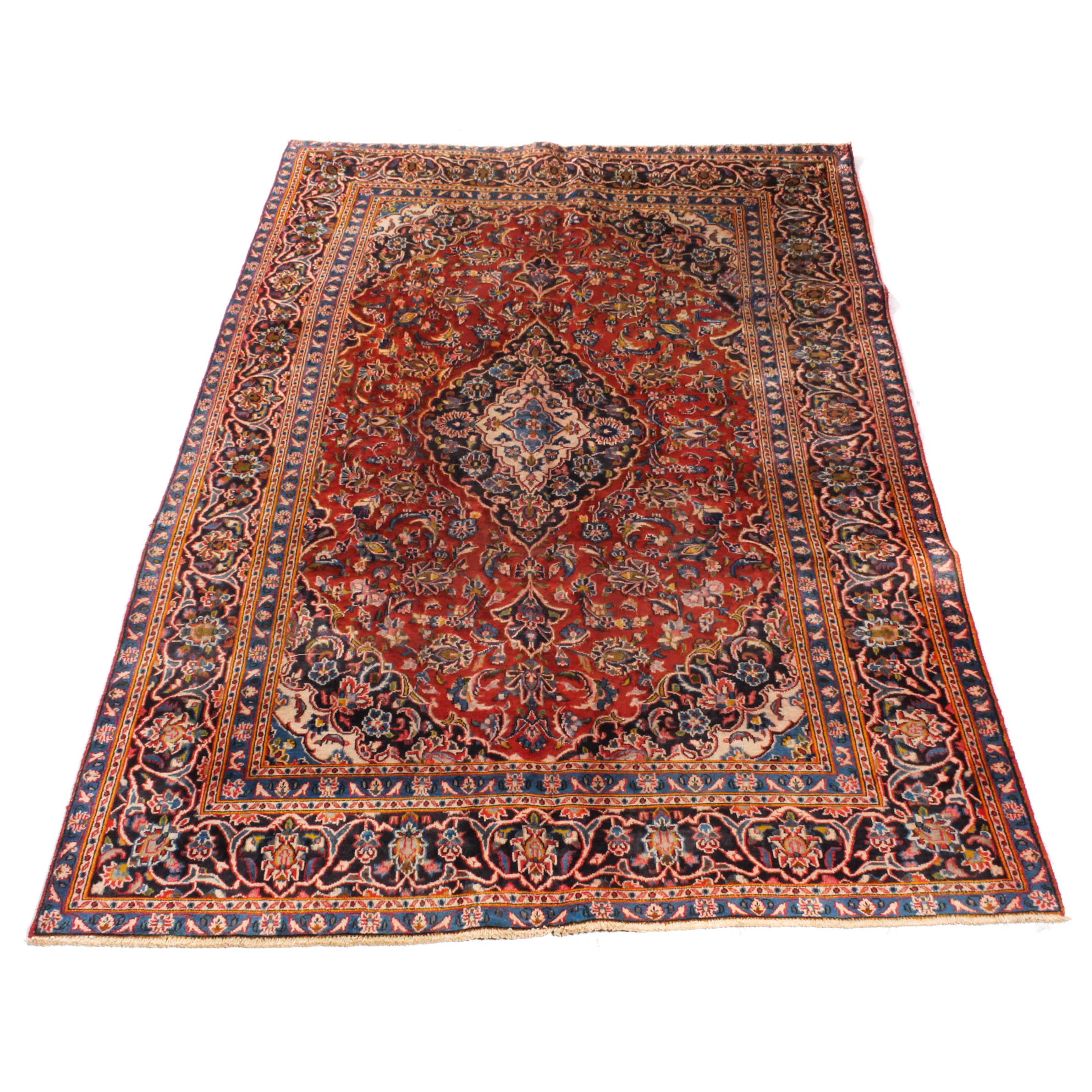 Hand-Knotted Persian Kashan Rug, circa 1960