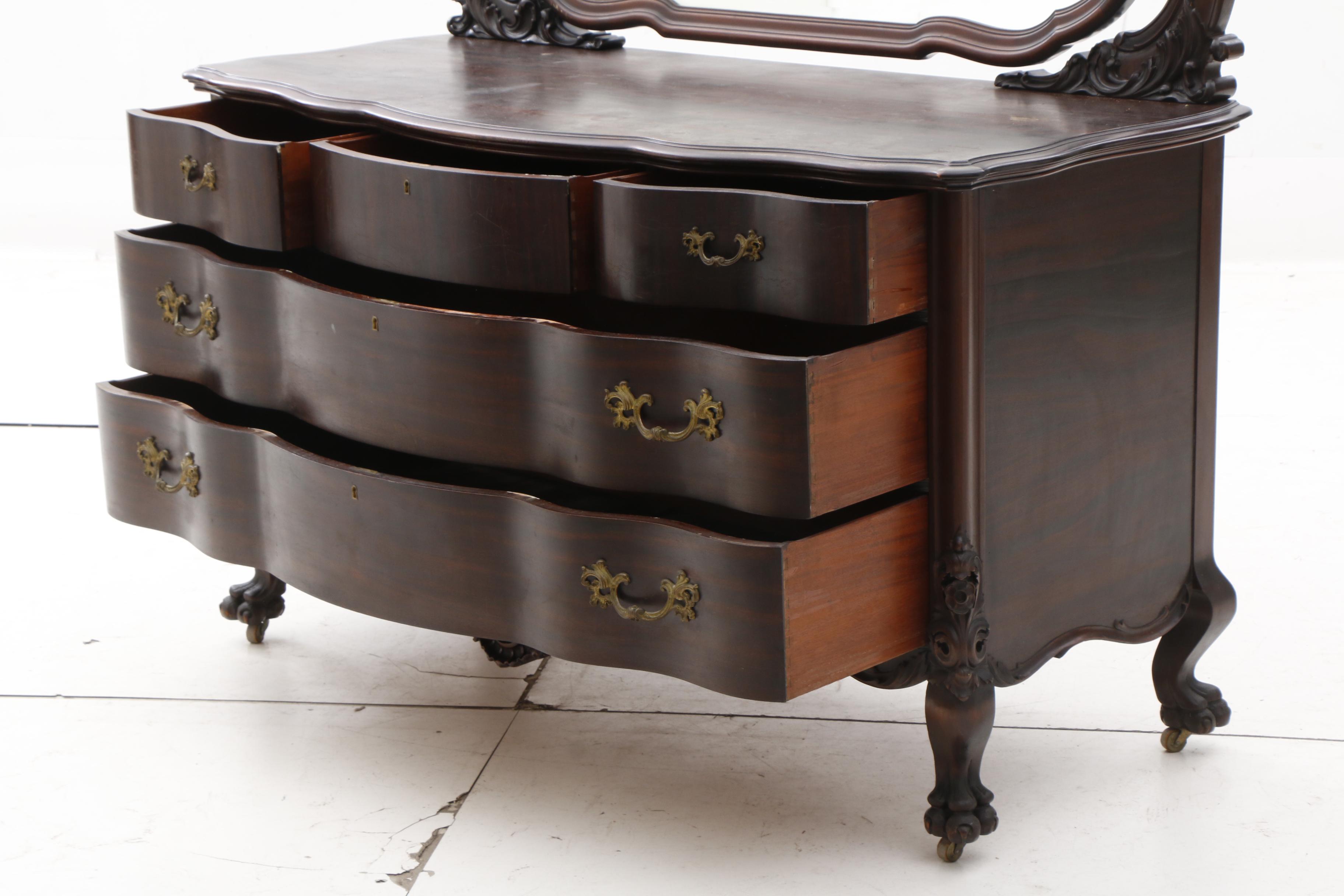 Late Victorian Carved Mahogany Dresser and Mirror, Circa 1900