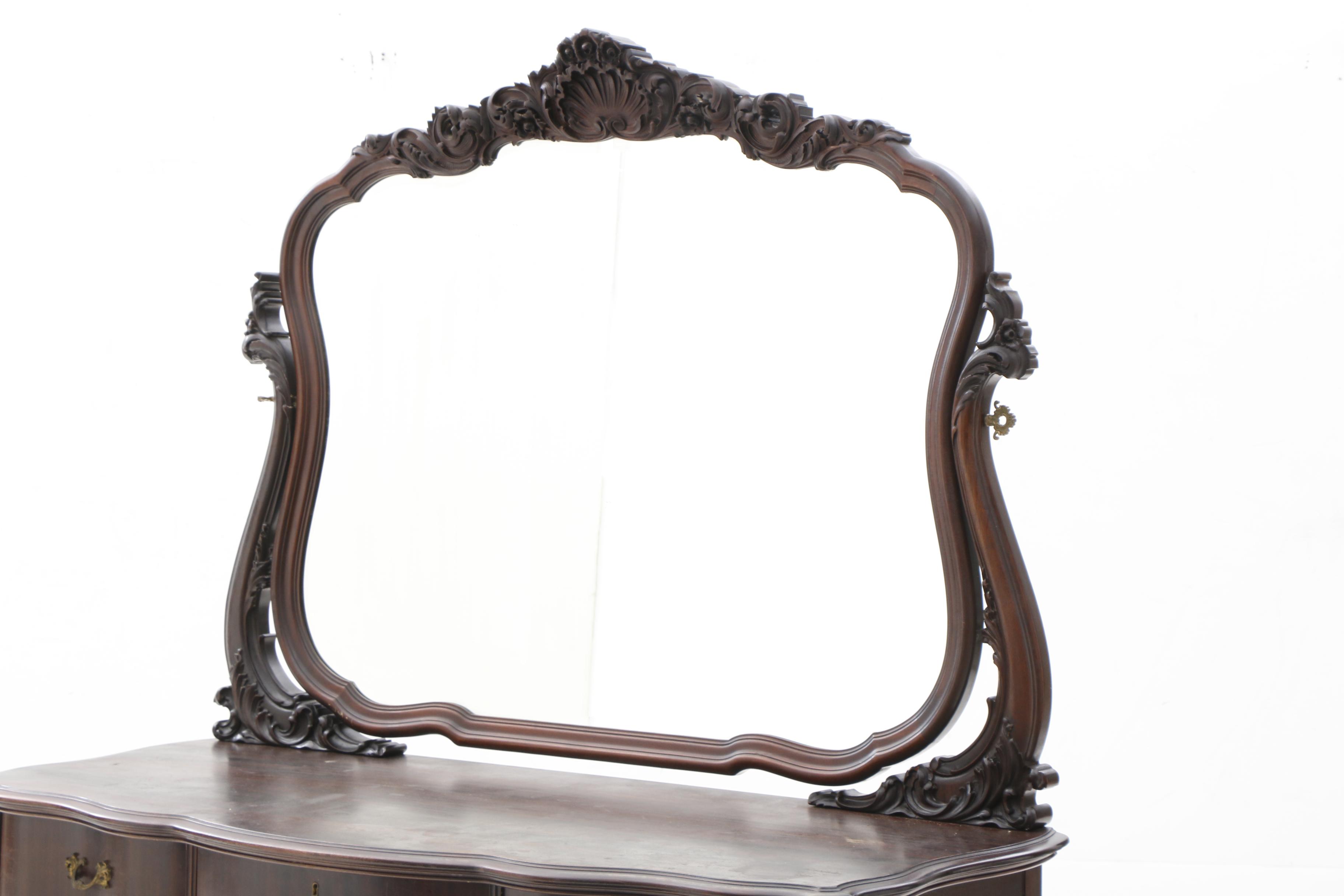 Late Victorian Carved Mahogany Dresser and Mirror, Circa 1900