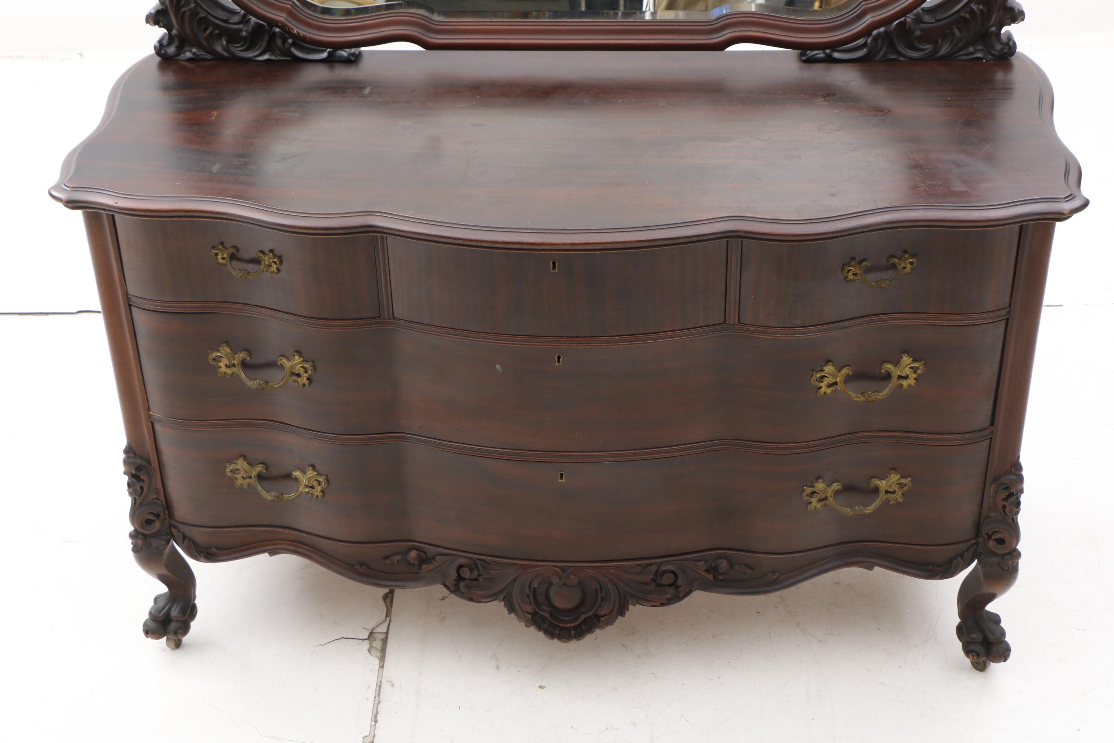 Late Victorian Carved Mahogany Dresser and Mirror, Circa 1900