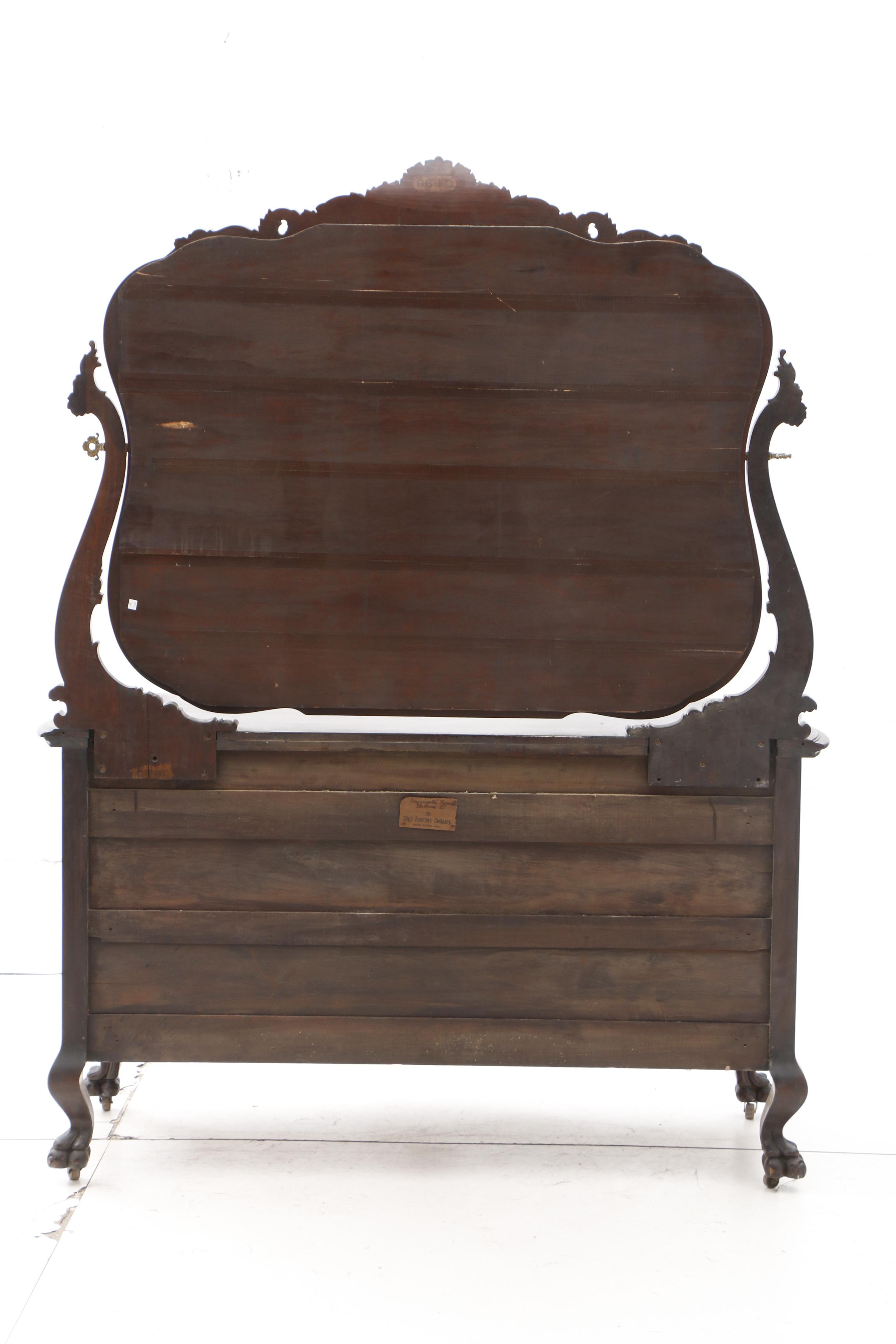 Late Victorian Carved Mahogany Dresser and Mirror, Circa 1900