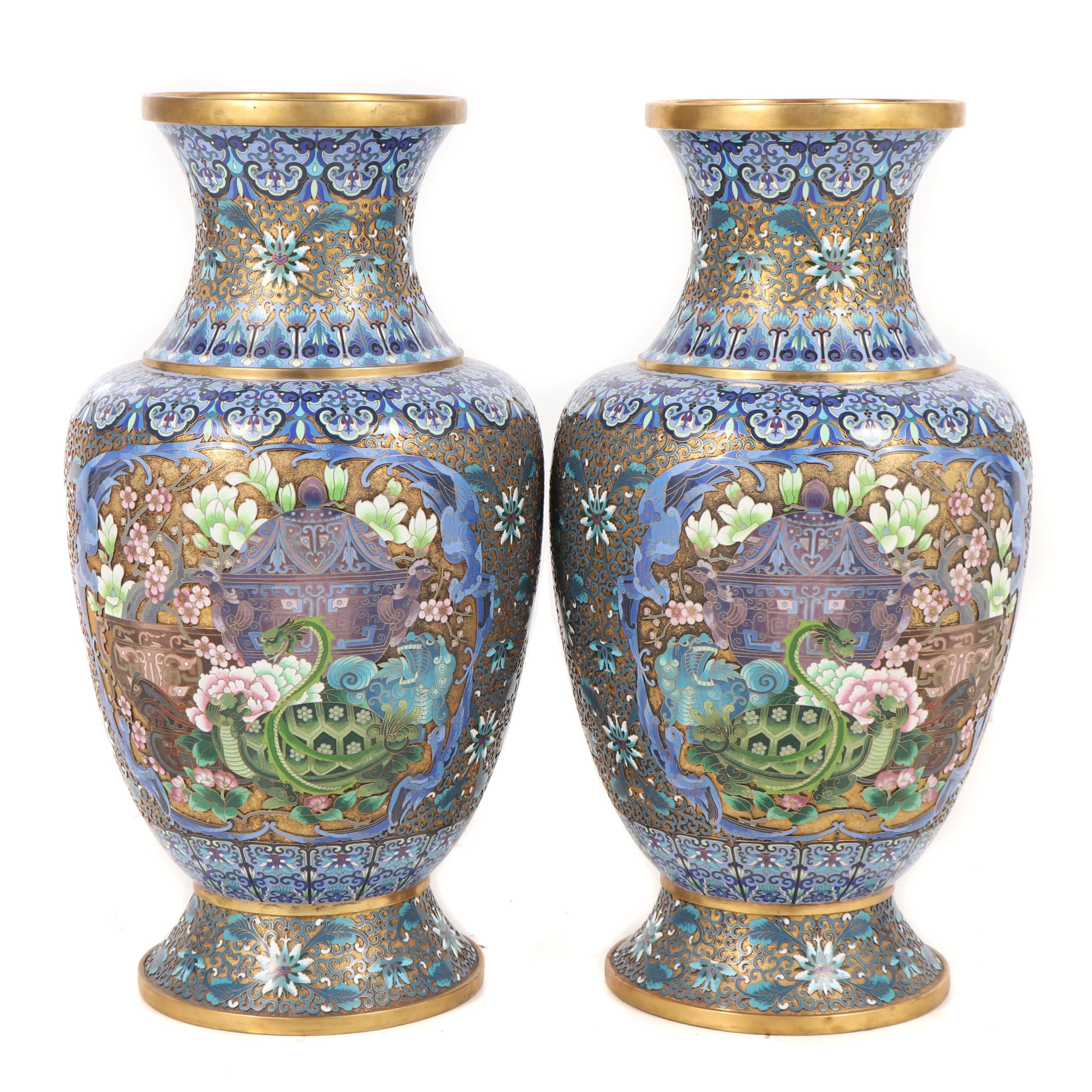 Chinese Jingfa Cloisonné Vases, Mid Century, Palace Size