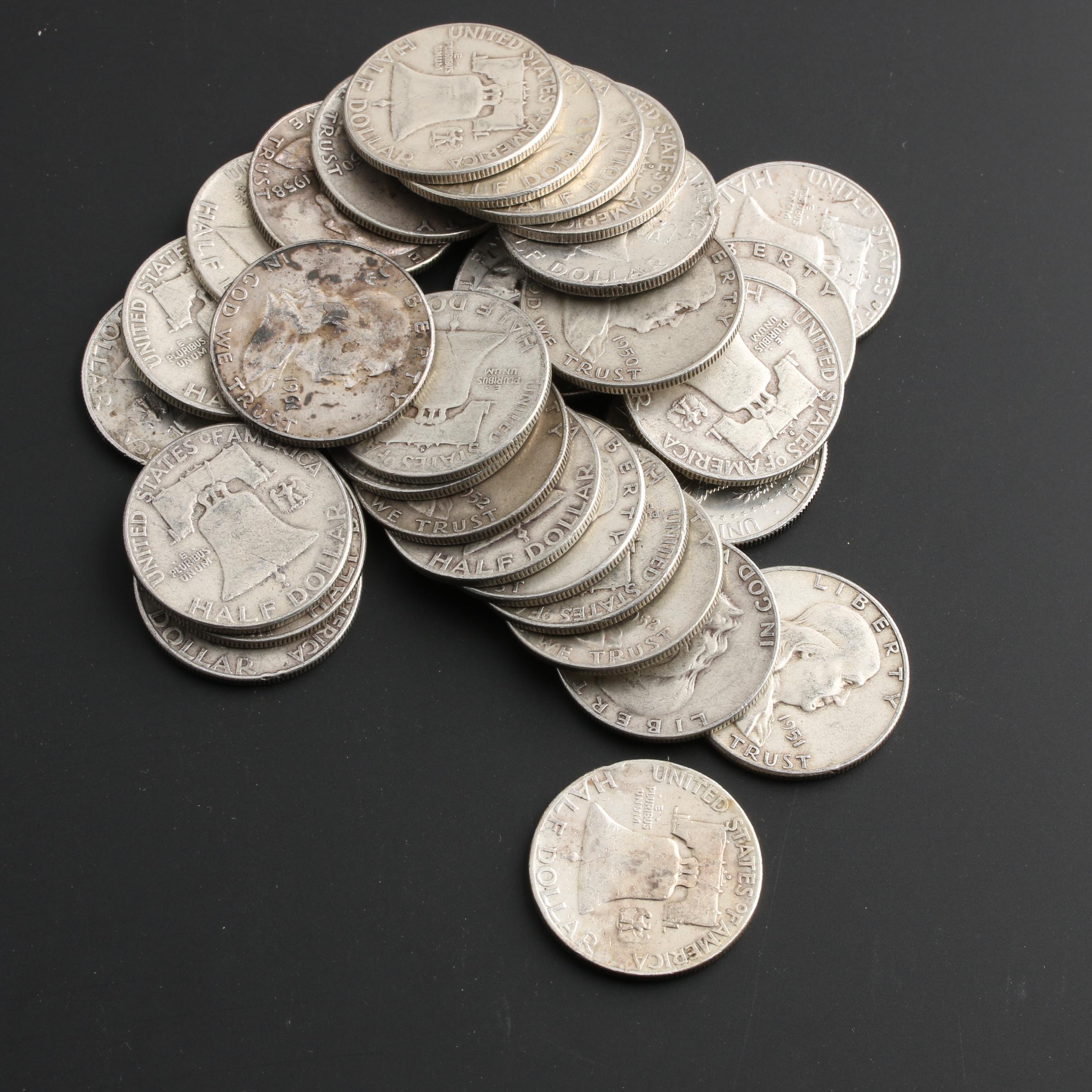 Group of Thirty Franklin Silver Half Dollars