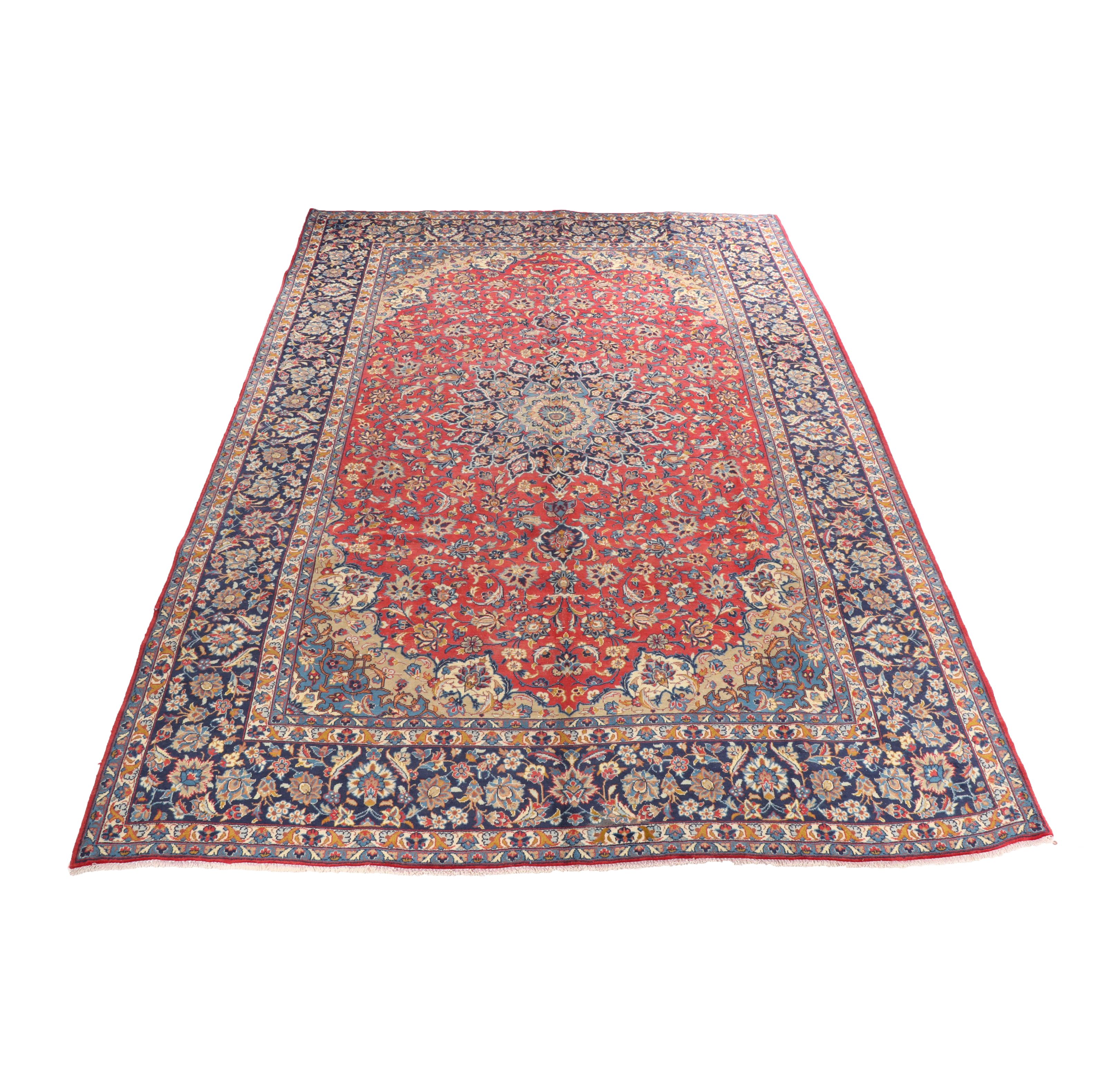 Hand-Knotted Persian Kashan Wool Room Sized Rug