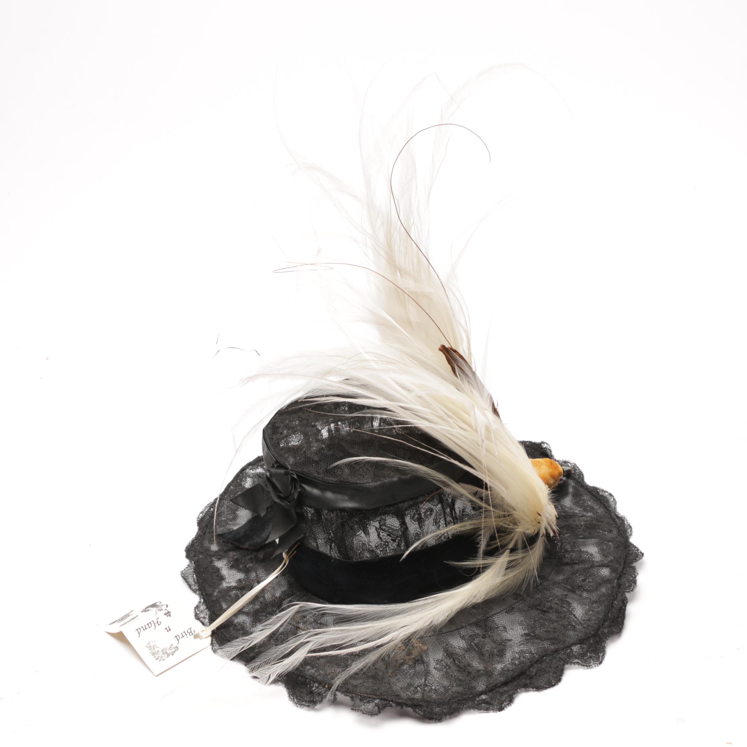 Victorian Hats with Feather Accents and Taxidermy Greater Bird-of-Paradise