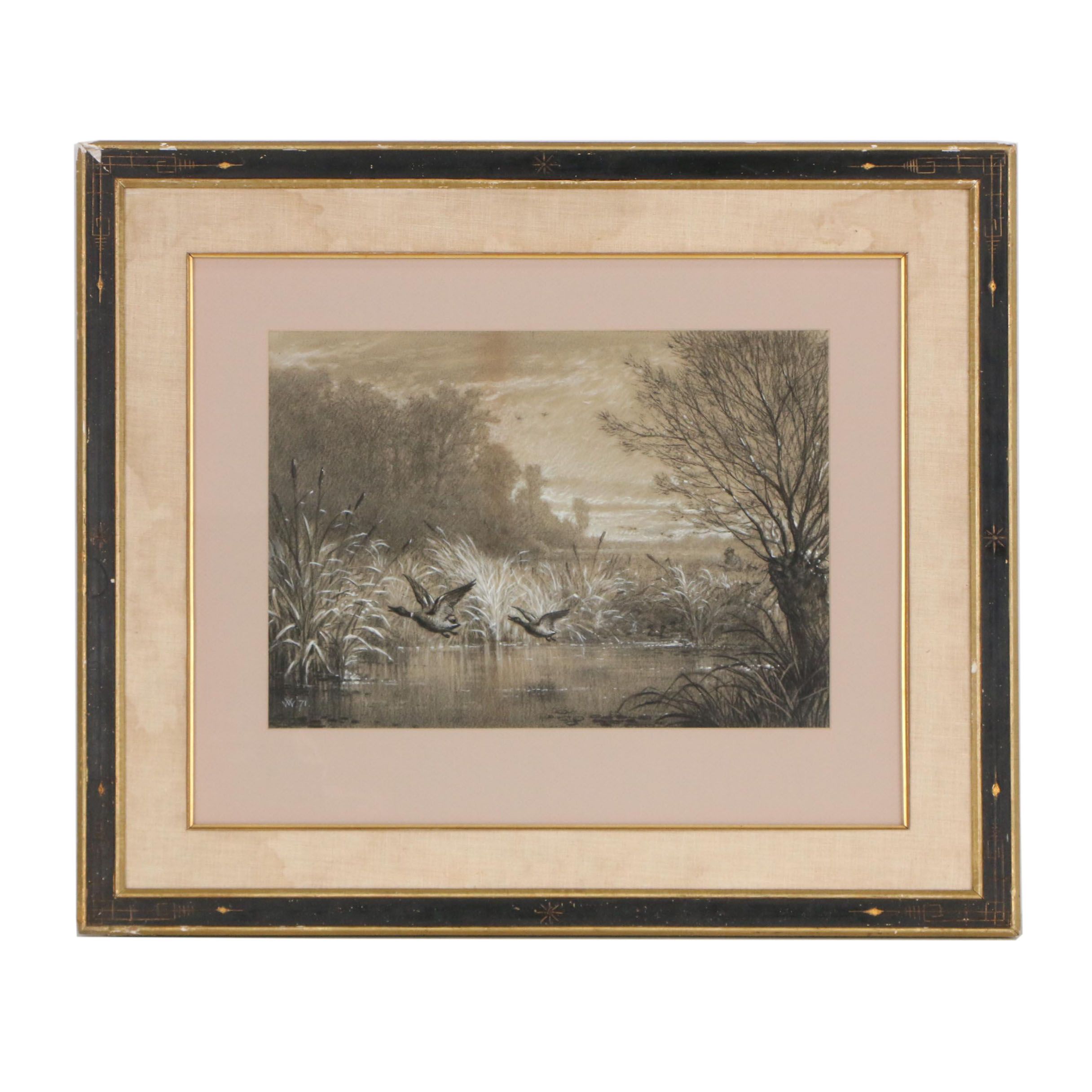 Virgil Macy Williams Charcoal and Gouache Drawing