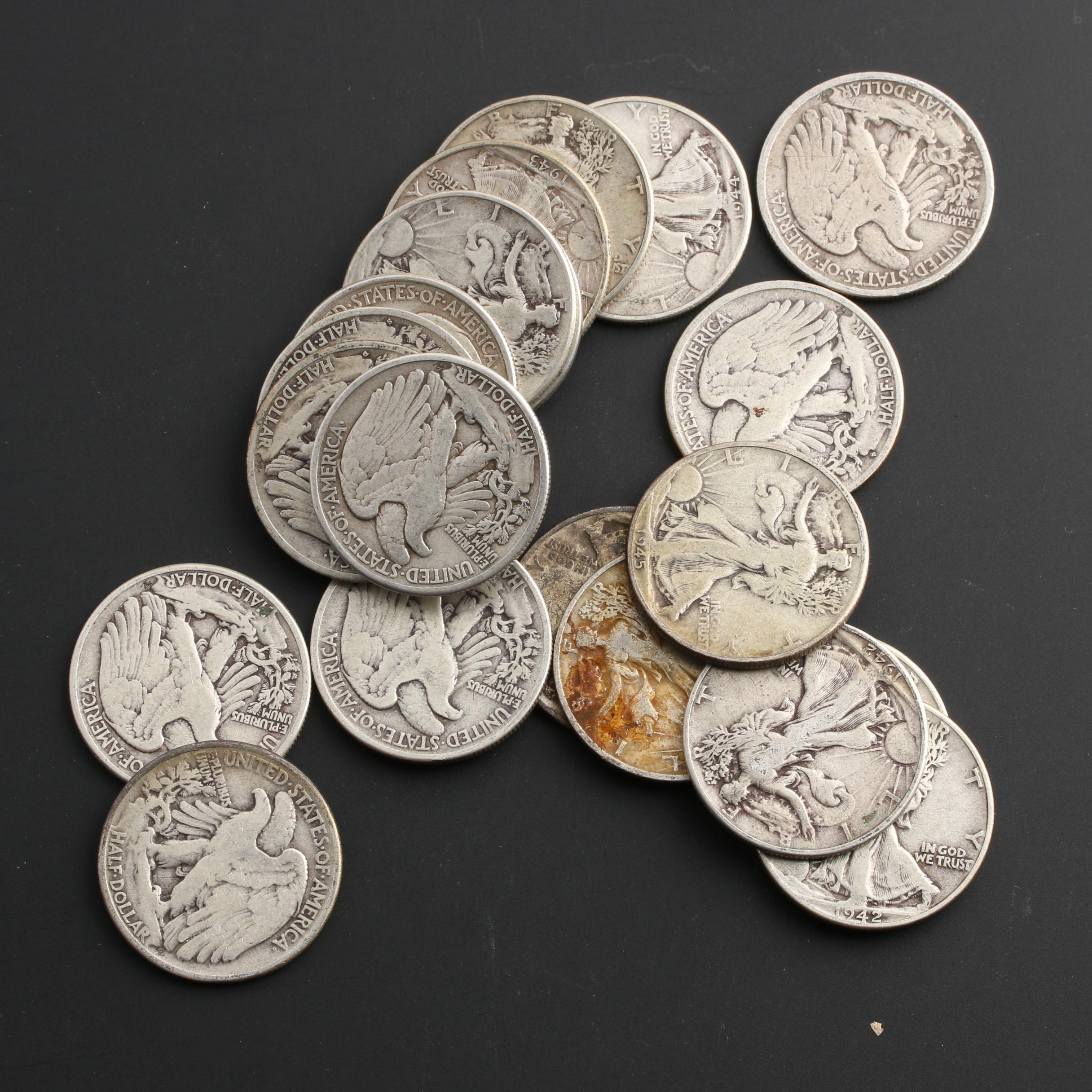 Group of Twenty Walking Liberty Silver Half Dollars From the 1940s