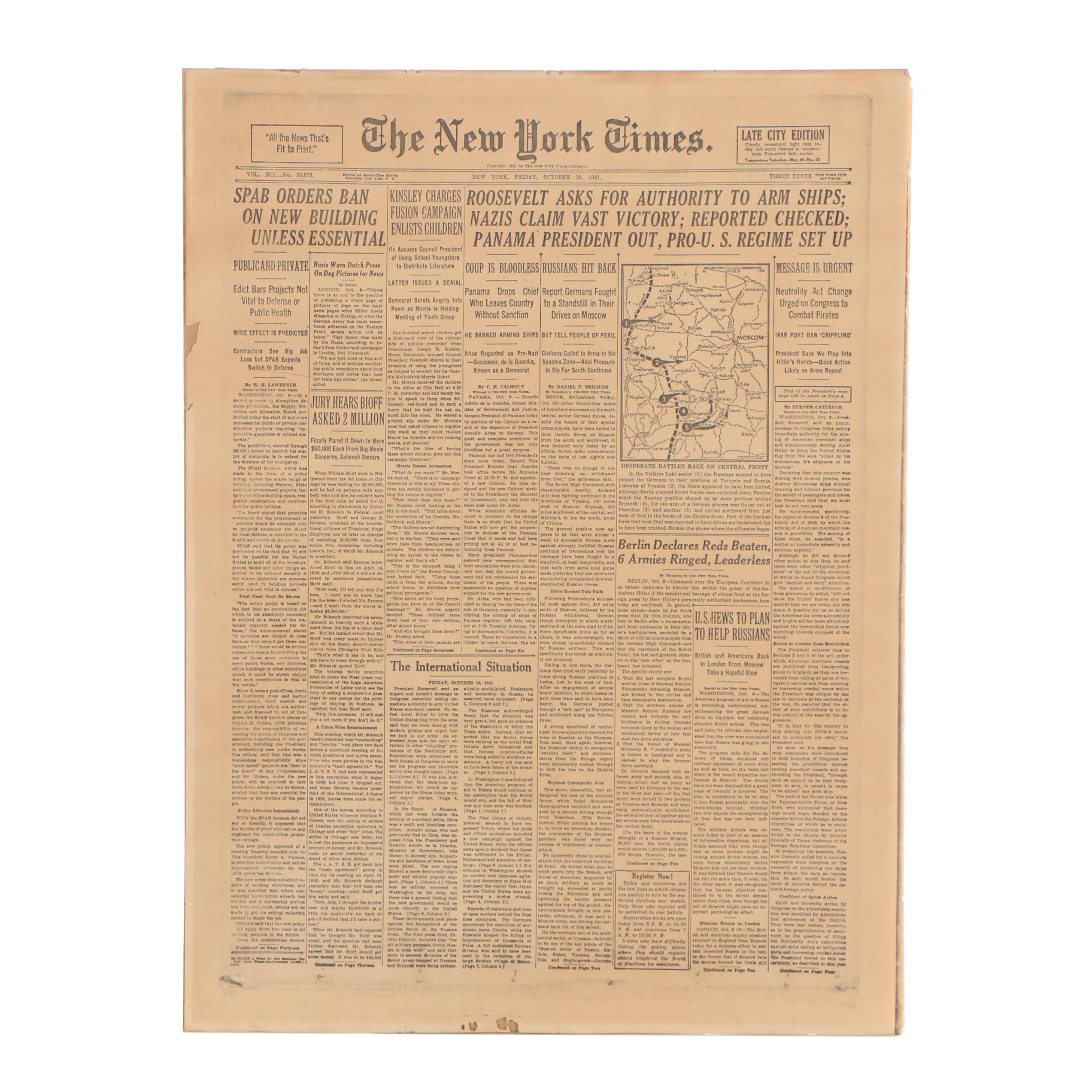 1941 "New York Times" Front Page
