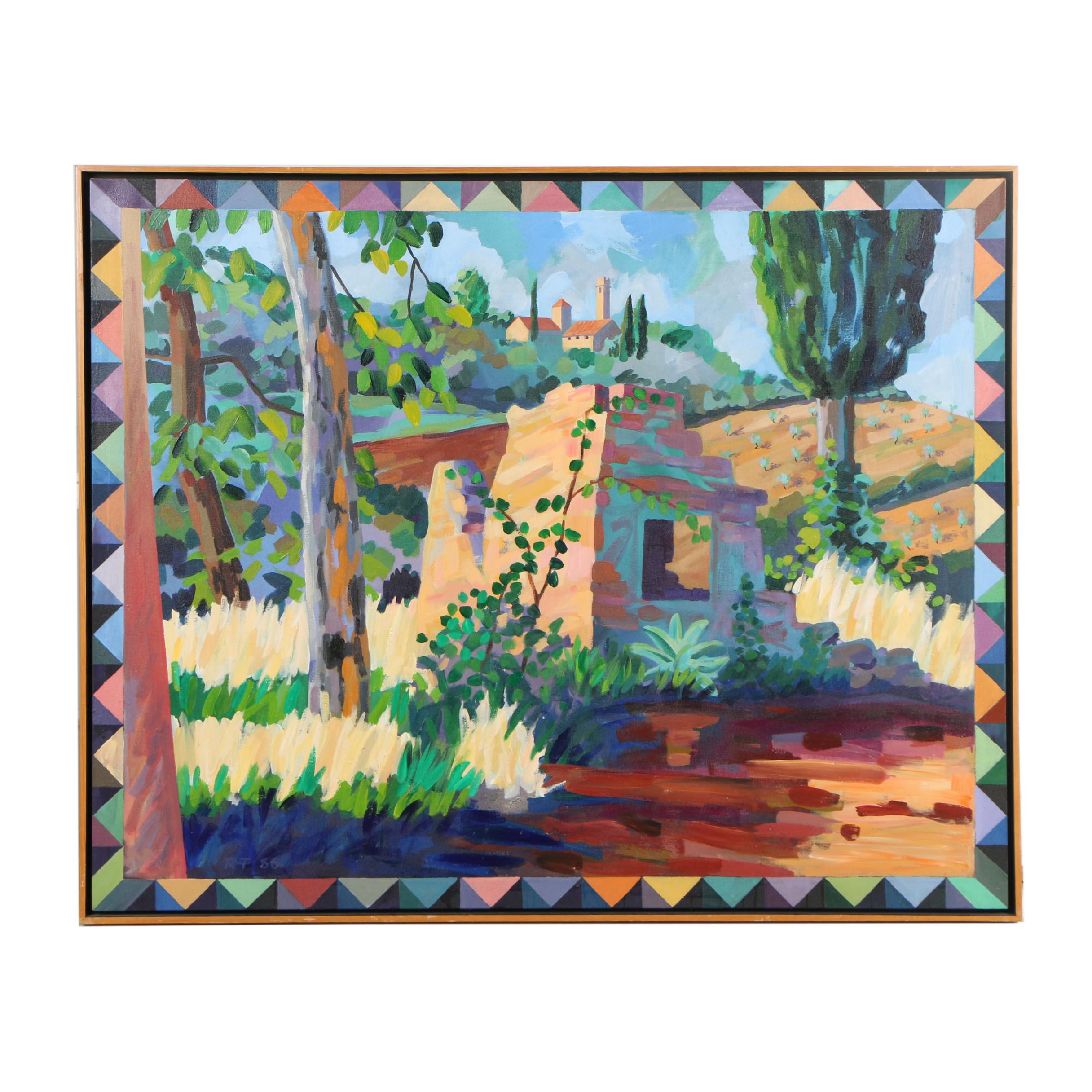 Robert Tharsing Monumental Oil Painting "The Ruin on Montecalvi"