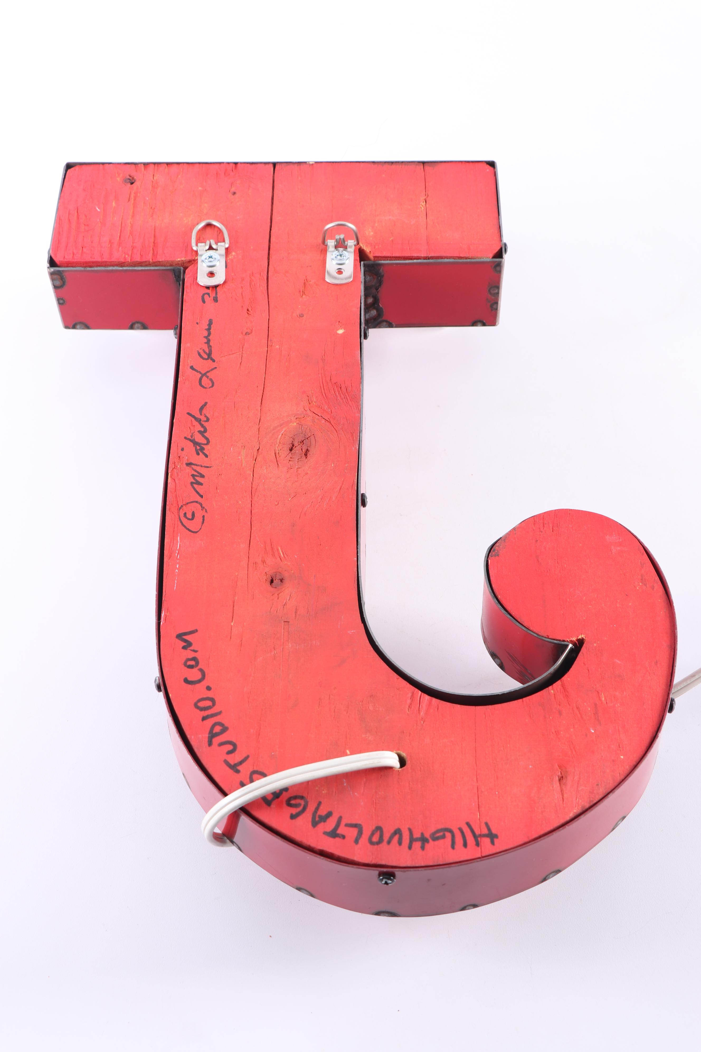 High Voltage Studios Illuminated Red Letter "J" by Mitch Lewis