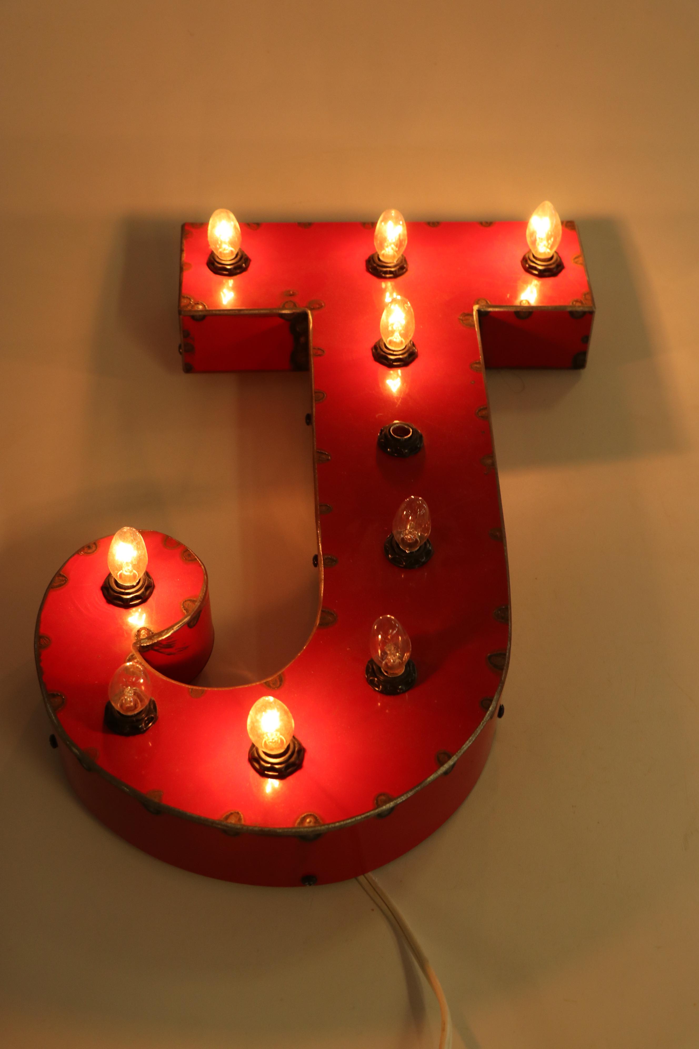 High Voltage Studios Illuminated Red Letter "J" by Mitch Lewis