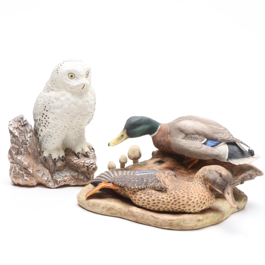 William Turner Wildlife Art Porcelain Ducks Sculpture and Burgues "Snowy Owl"