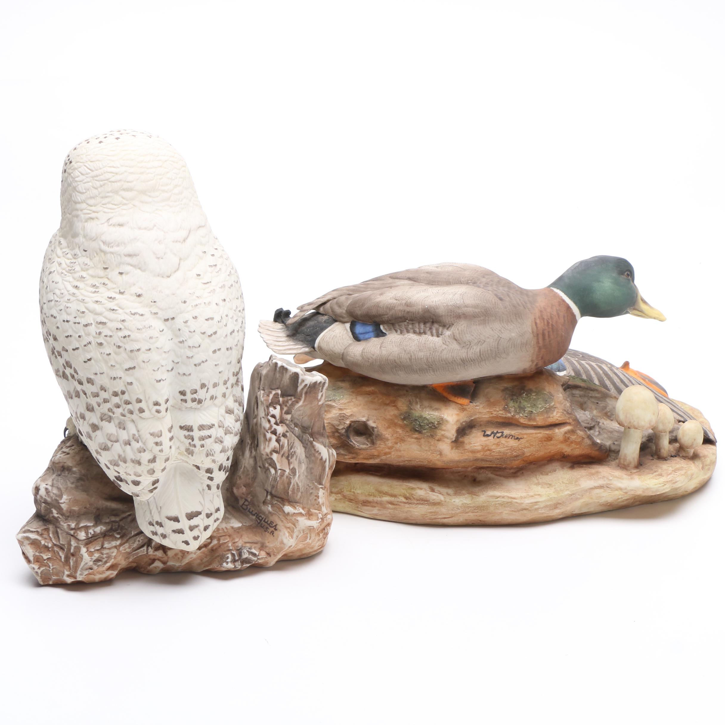 William Turner Wildlife Art Porcelain Ducks Sculpture and Burgues "Snowy Owl"