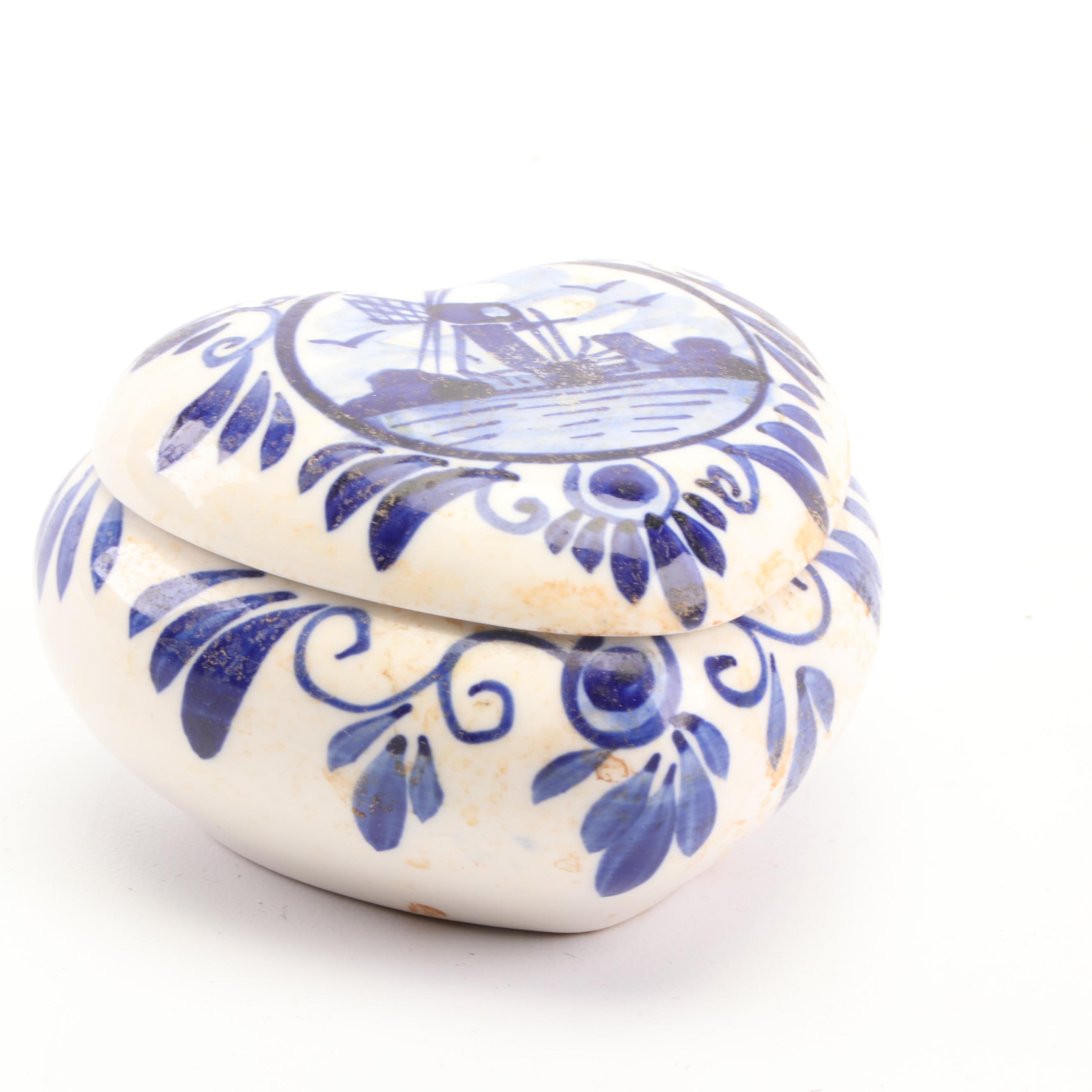 Blue and White Dinnerware with Trinket Box and Planter featuring Delft