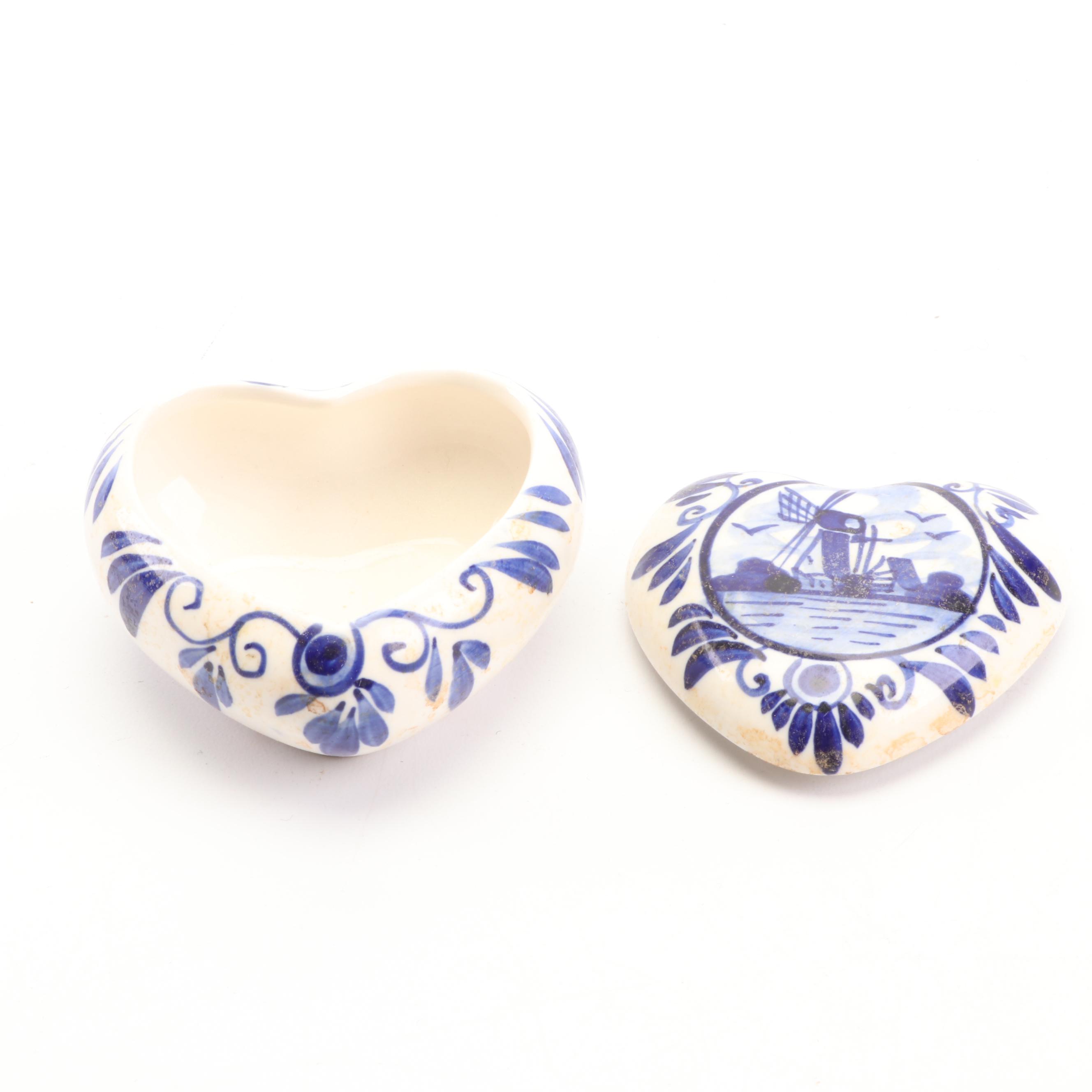 Blue and White Dinnerware with Trinket Box and Planter featuring Delft