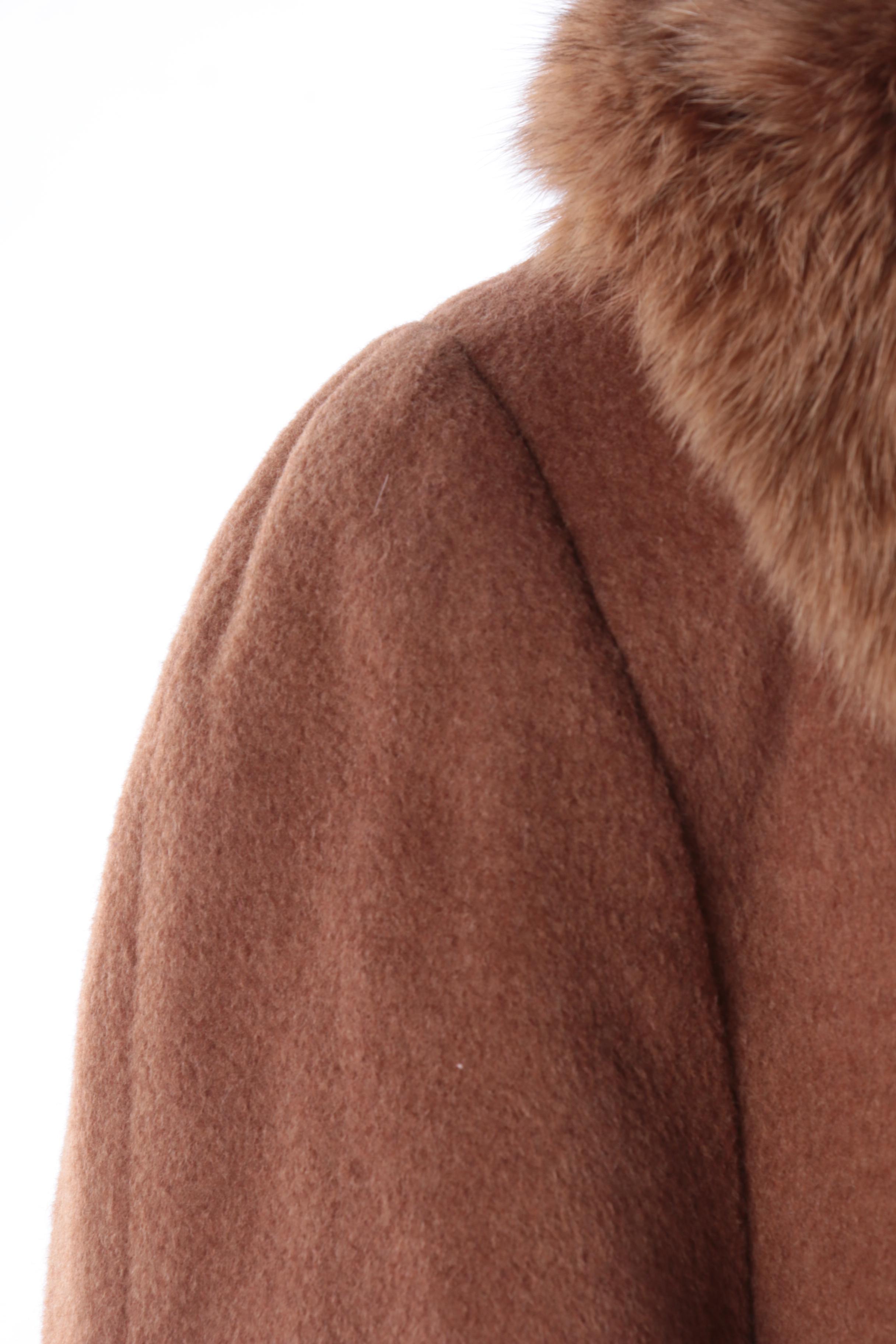 Vintage Brown Wool Skirt Suit with Fox Fur Collar