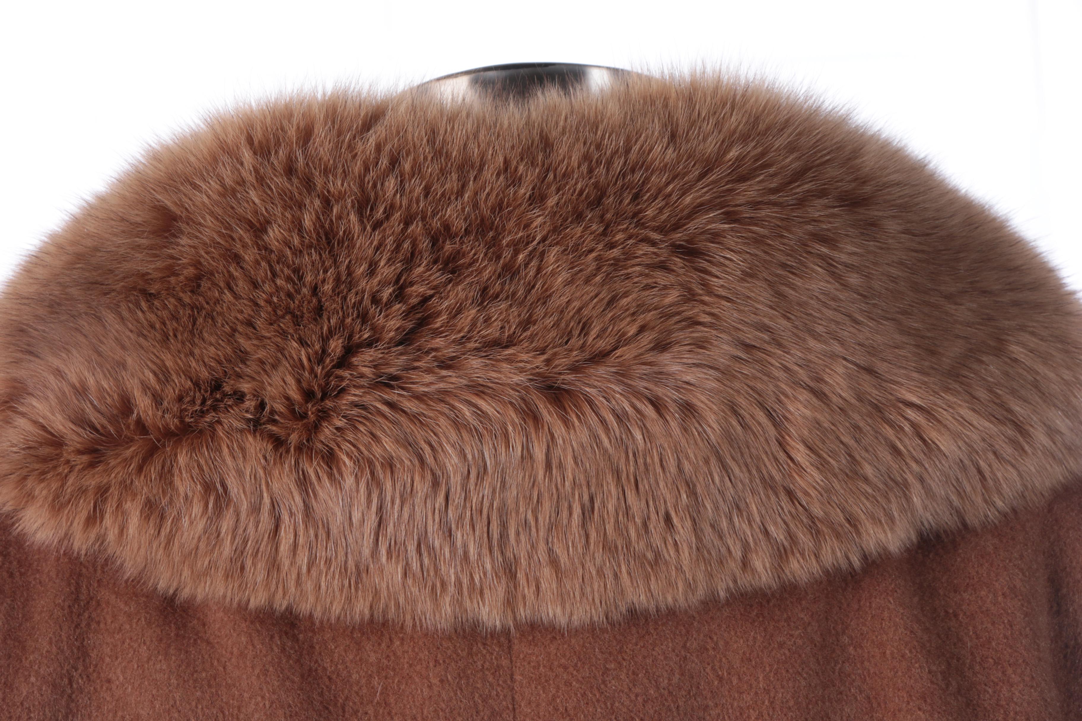 Vintage Brown Wool Skirt Suit with Fox Fur Collar