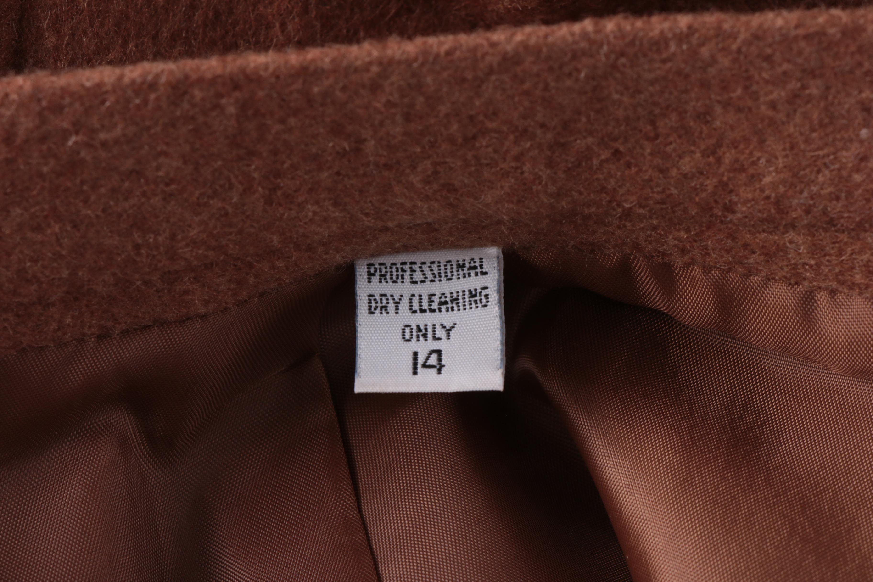 Vintage Brown Wool Skirt Suit with Fox Fur Collar