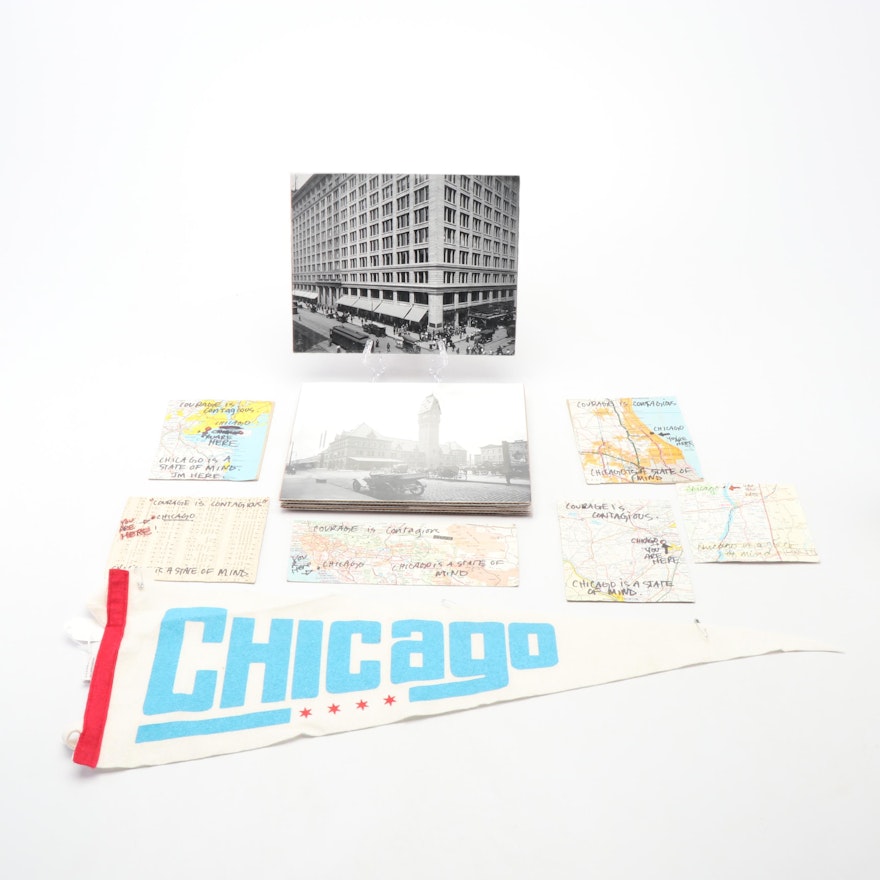 Chicago Iconic Building Photographs with Pennant and "State of Mind" Postcards