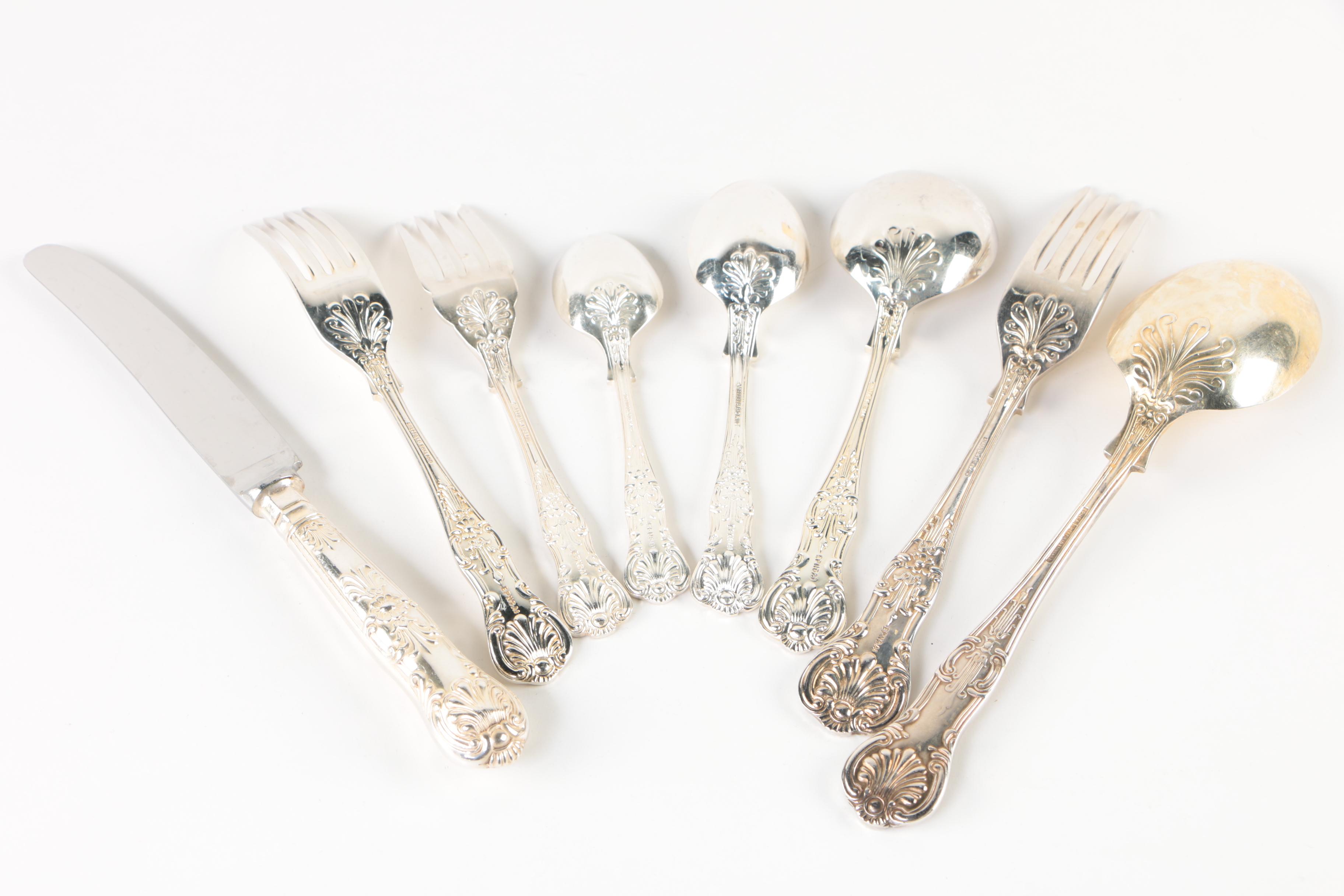 Sheffield "Kings" Silver Plate Flatware Set with Chest