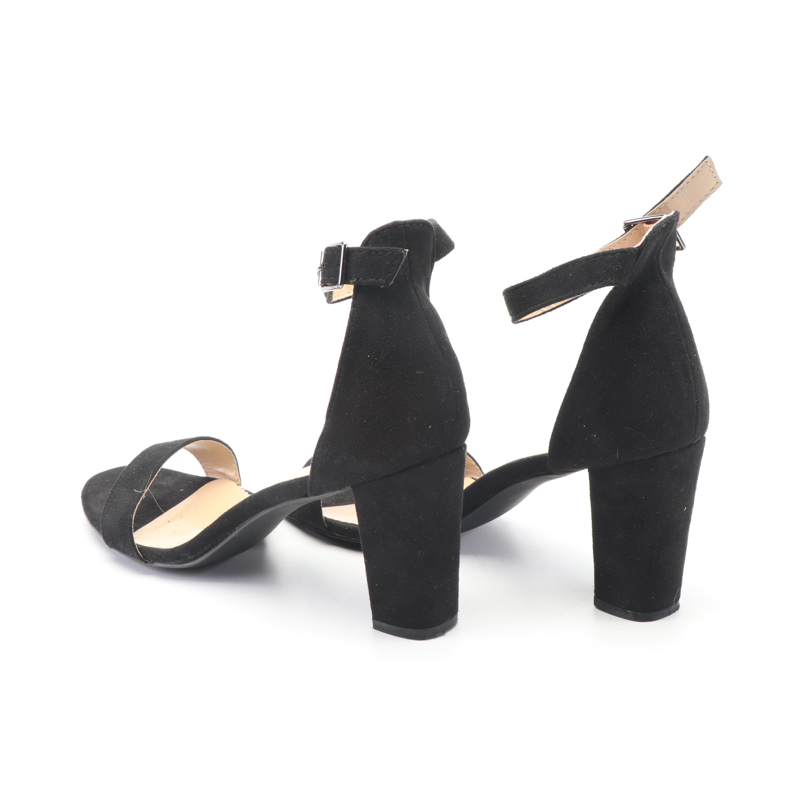 Eunicer Black Suede Ankle Strap Heels