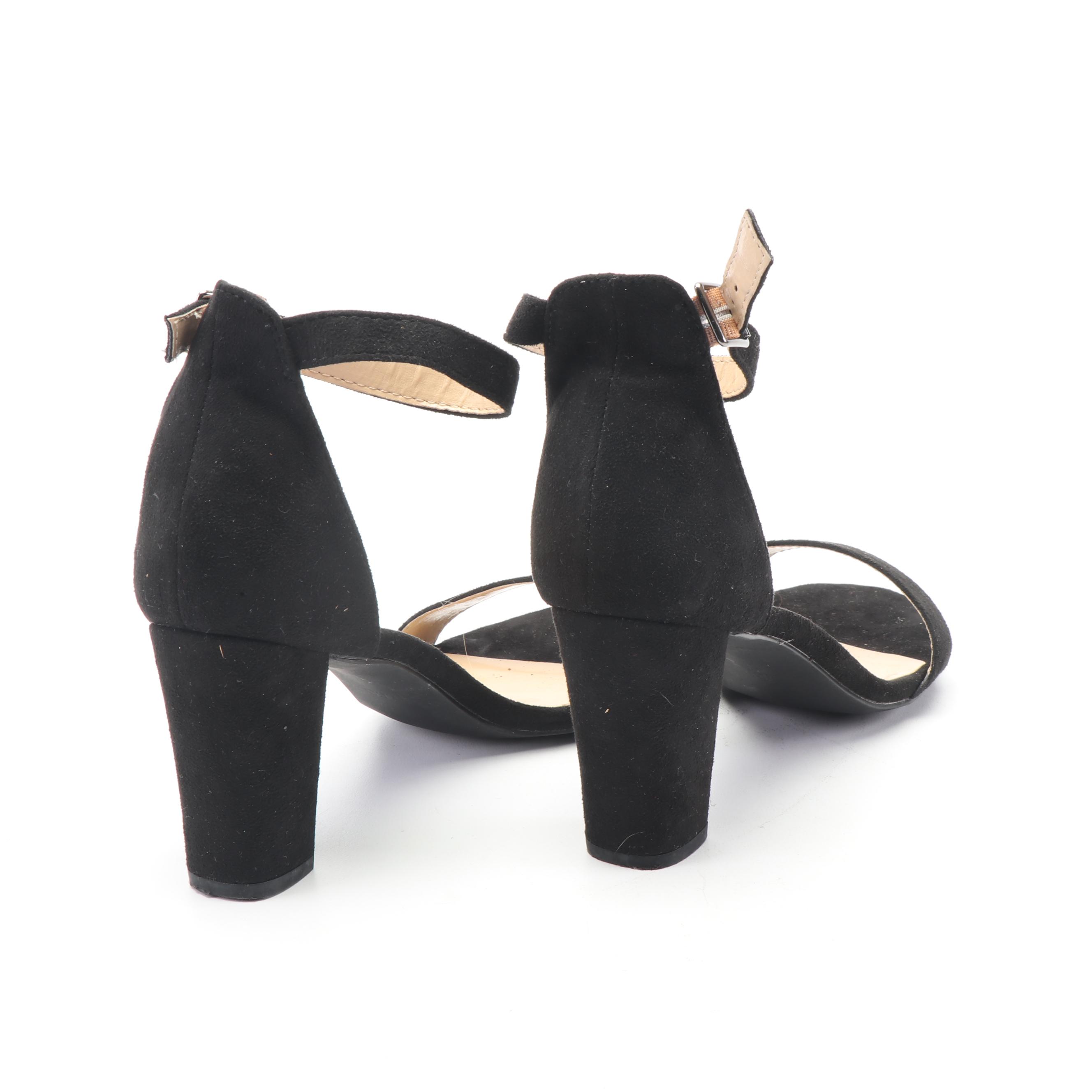 Eunicer Black Suede Ankle Strap Heels