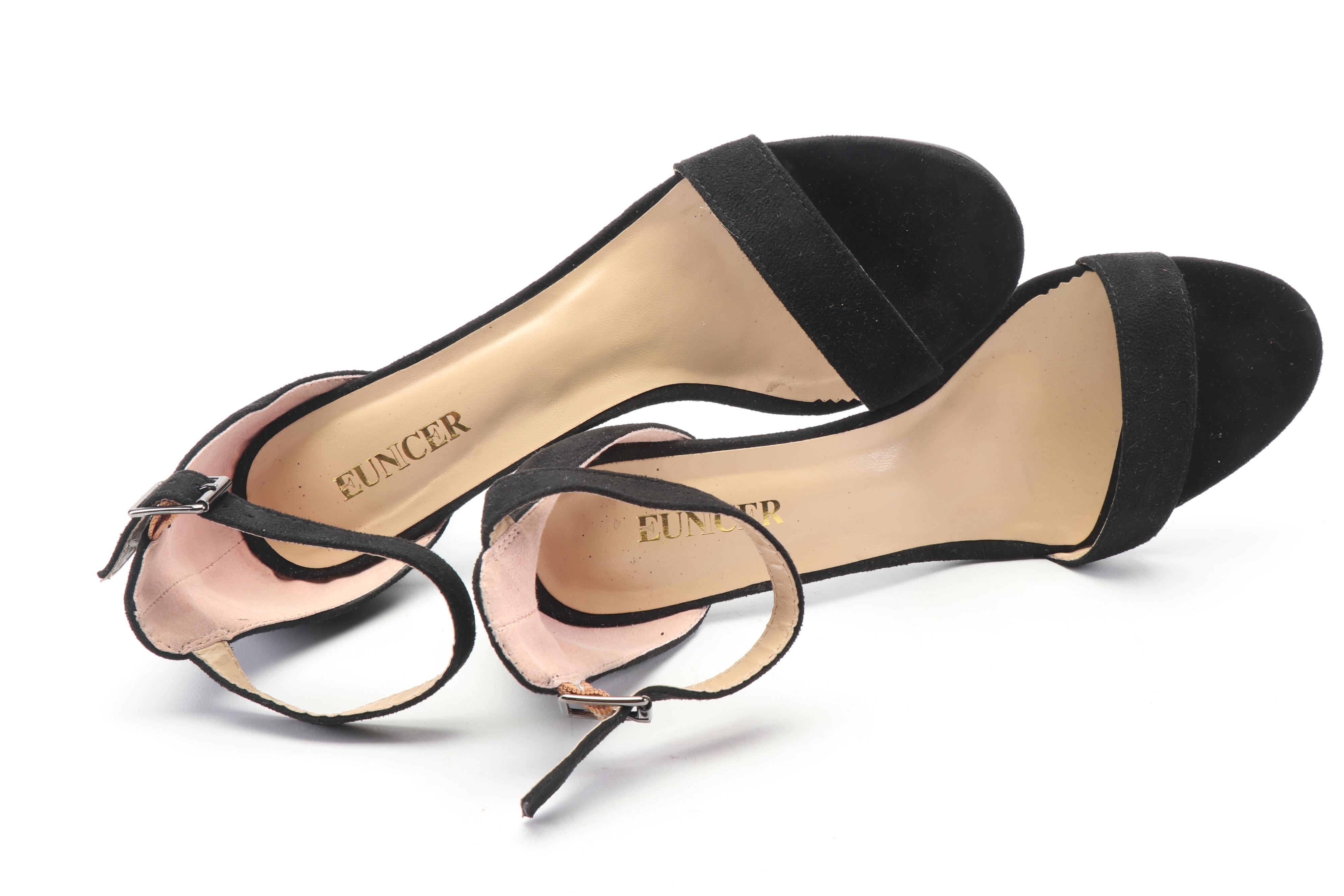 Eunicer Black Suede Ankle Strap Heels