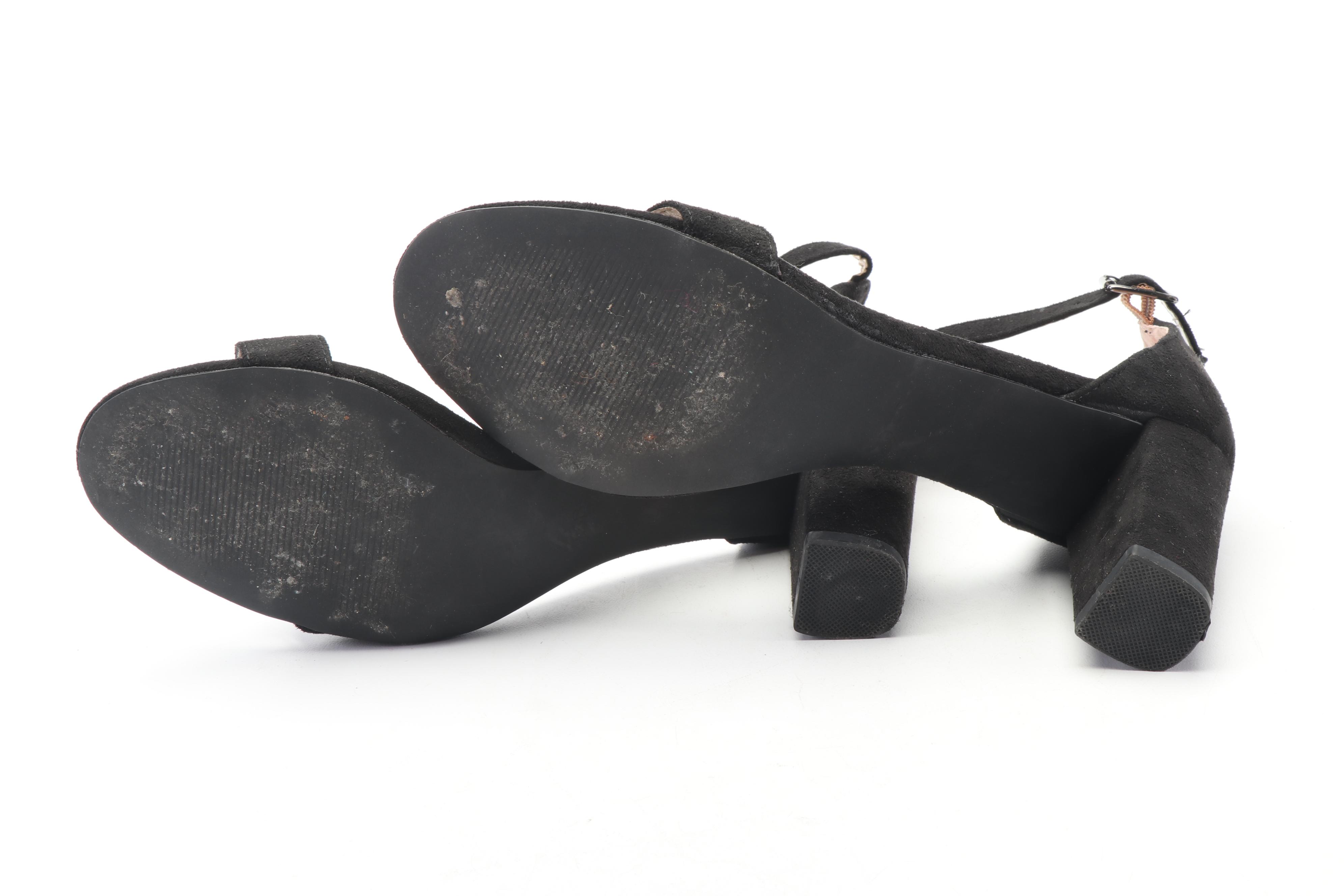 Eunicer Black Suede Ankle Strap Heels