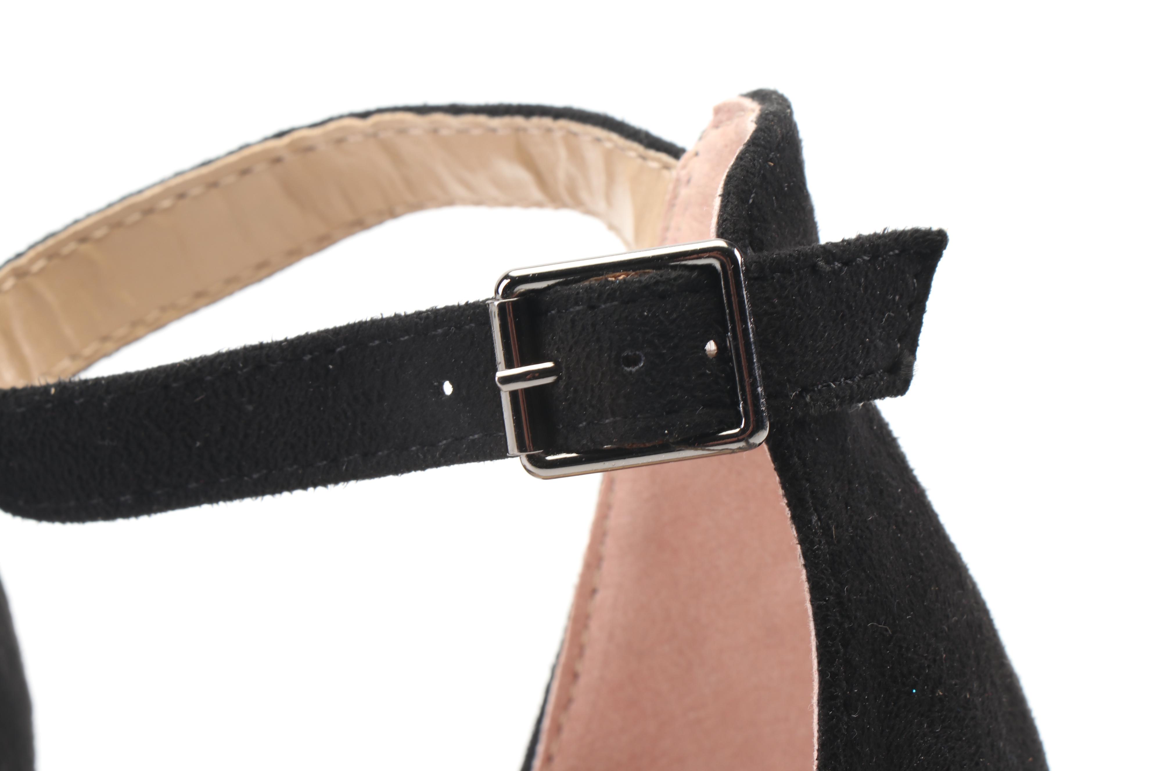 Eunicer Black Suede Ankle Strap Heels