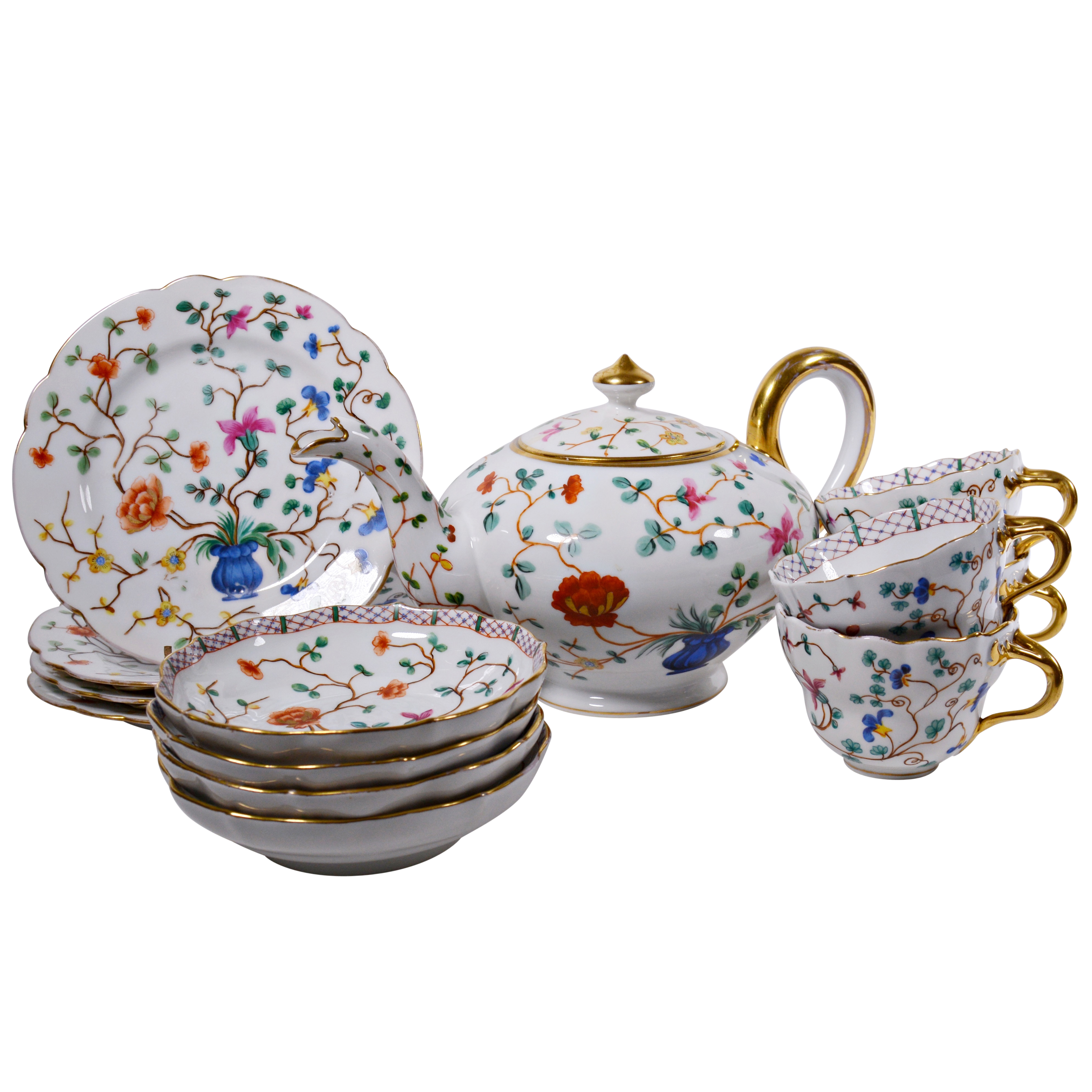 Meissen Floral Porcelain Teapot and Dessert Set