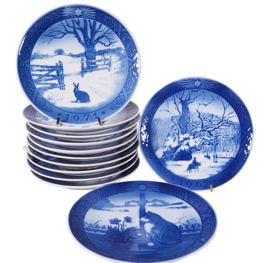 Royal Copenhagen Porcelain Christmas Plates, Set of Fourteen