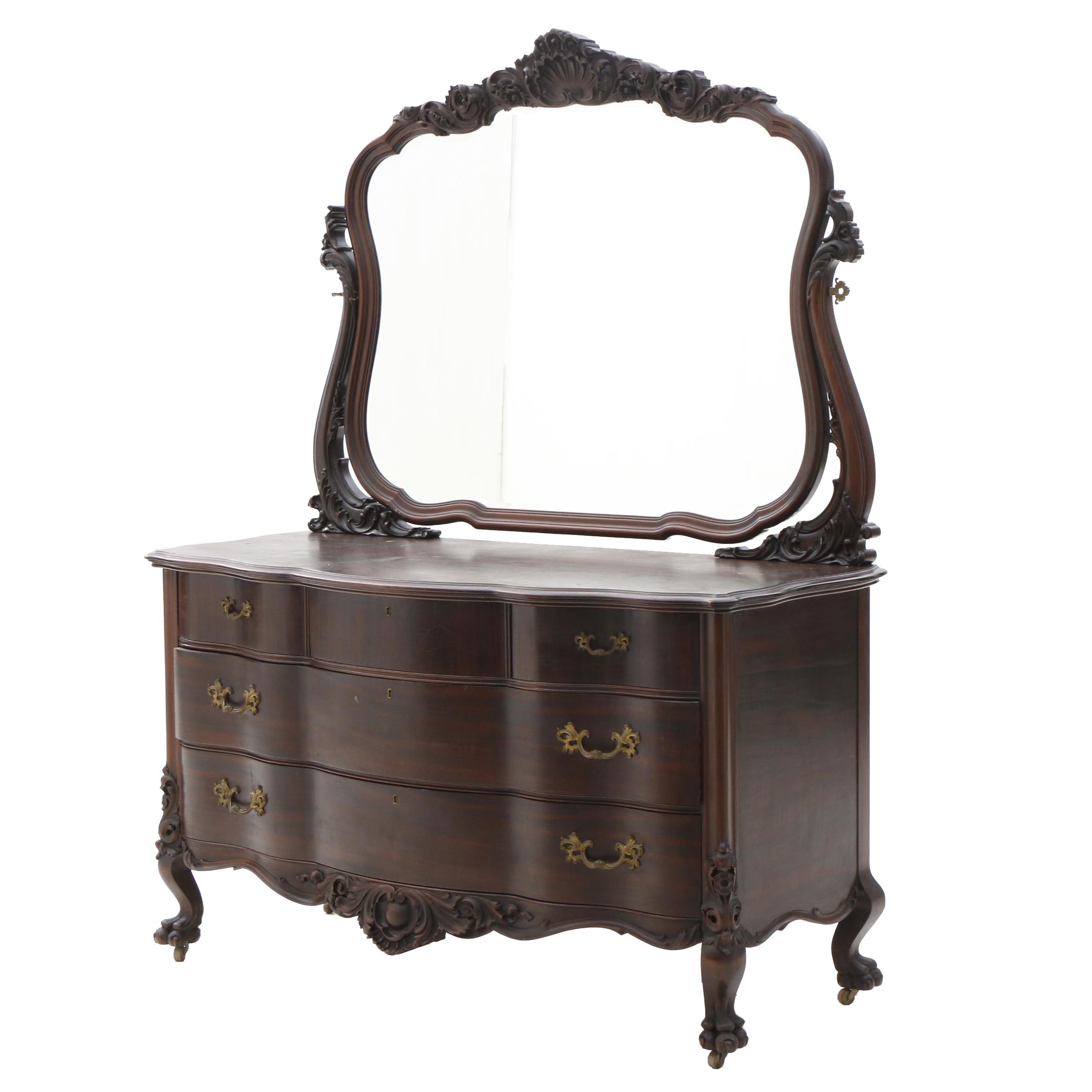 Late Victorian Carved Mahogany Dresser and Mirror, Circa 1900