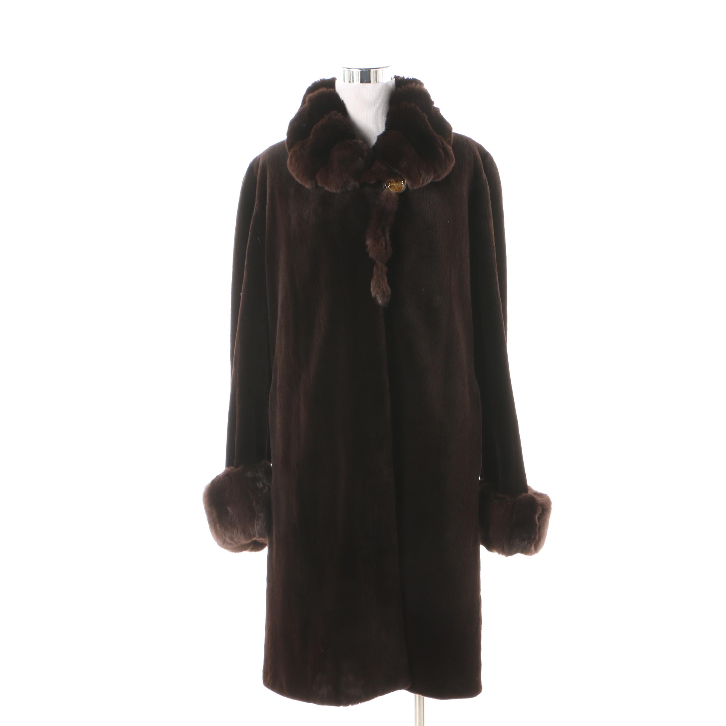 Women's Yohan Chicago Sheared Beaver Fur Coat with Dyed Rabbit Fur Trim
