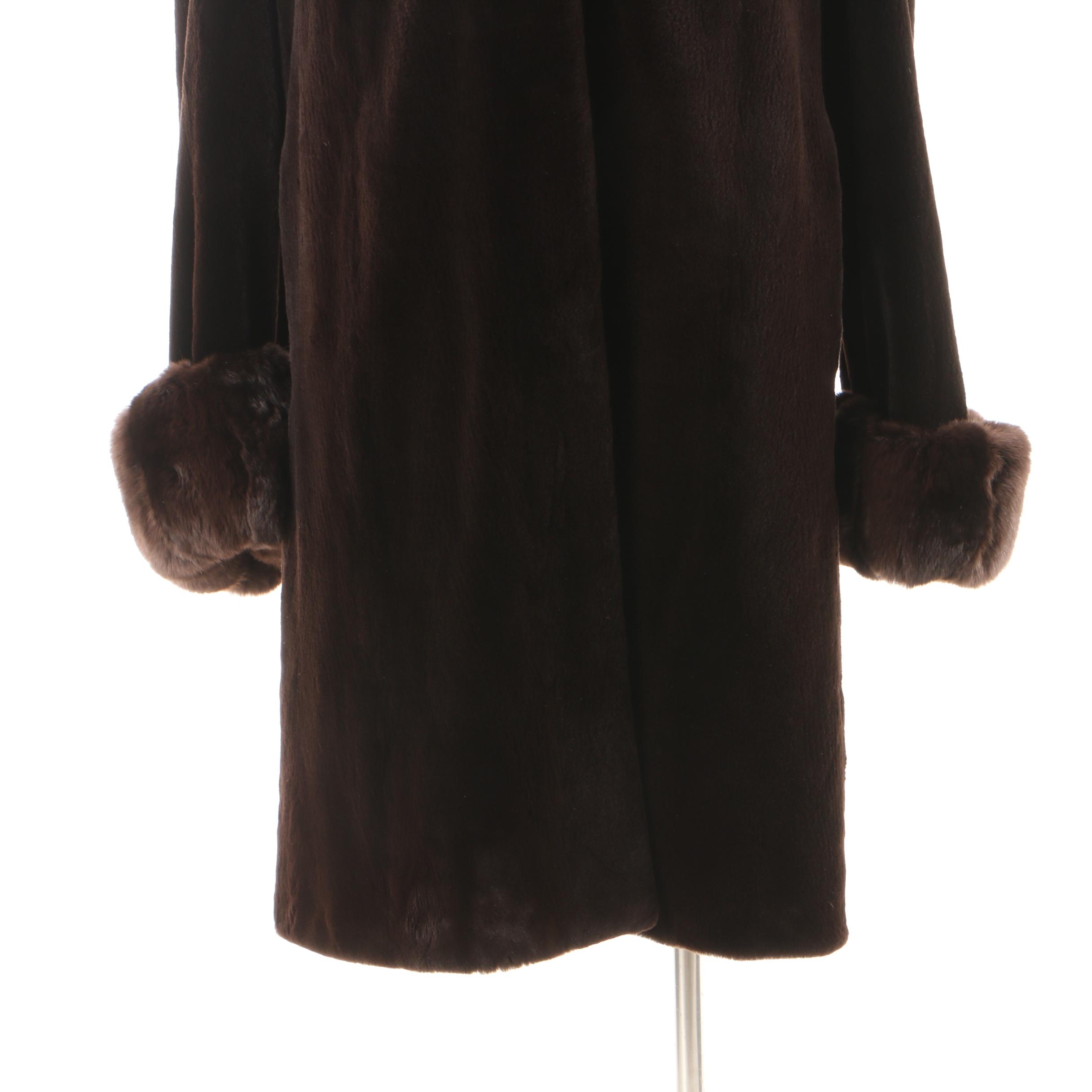 Women's Yohan Chicago Sheared Beaver Fur Coat with Dyed Rabbit Fur Trim