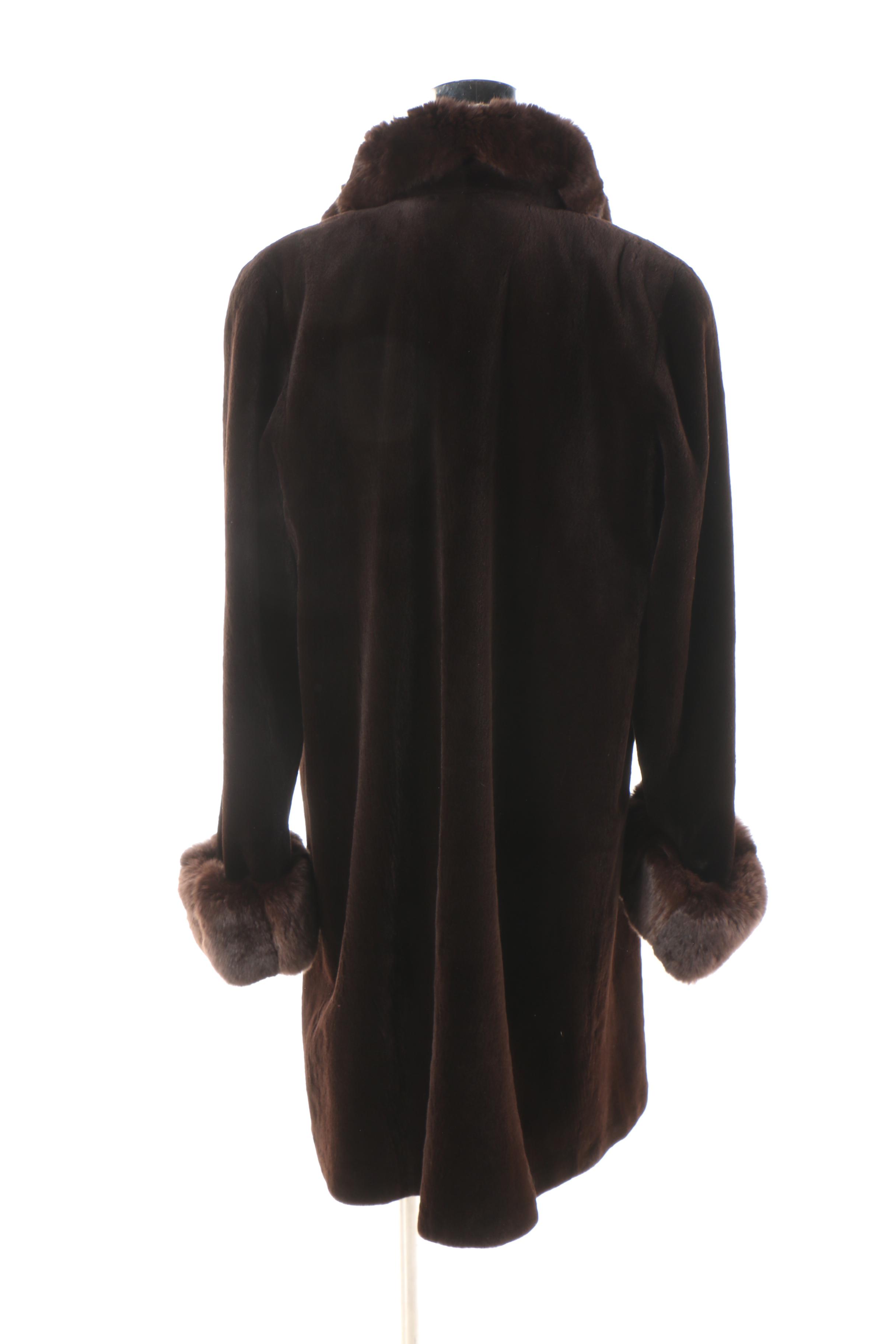 Women's Yohan Chicago Sheared Beaver Fur Coat with Dyed Rabbit Fur Trim