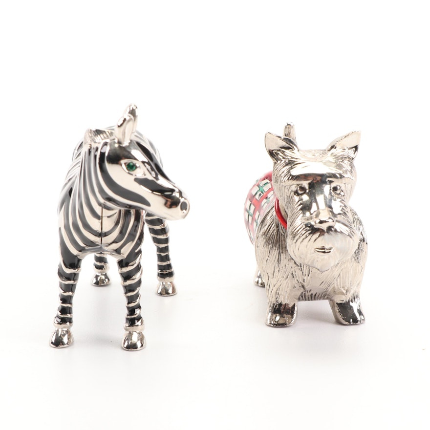 Metal Scotty Dog and Zebra Themed Shakers