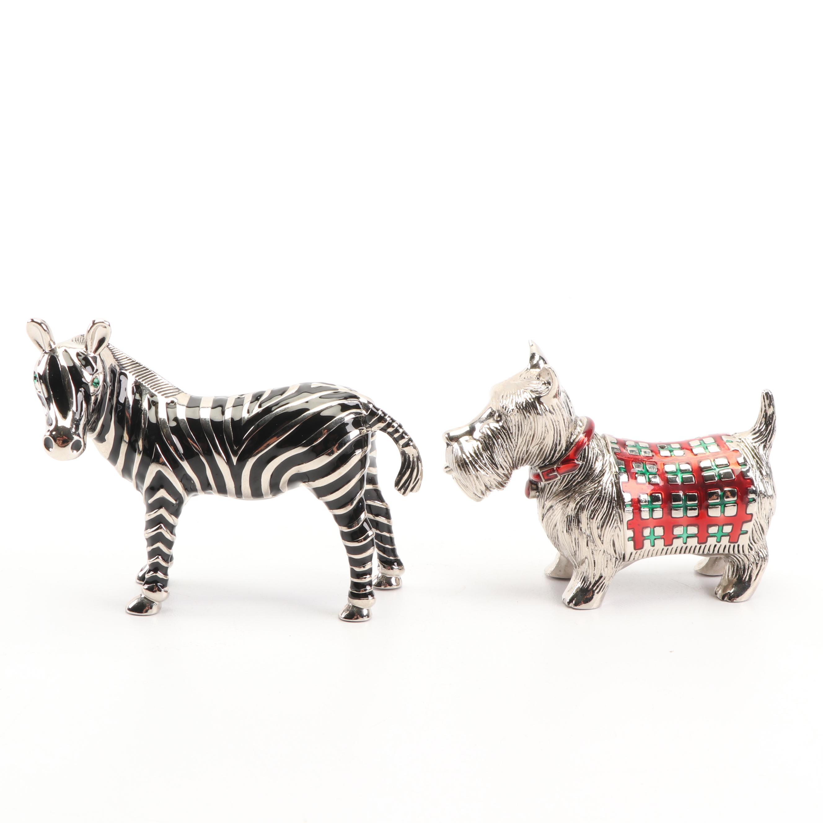 Metal Scotty Dog and Zebra Themed Shakers