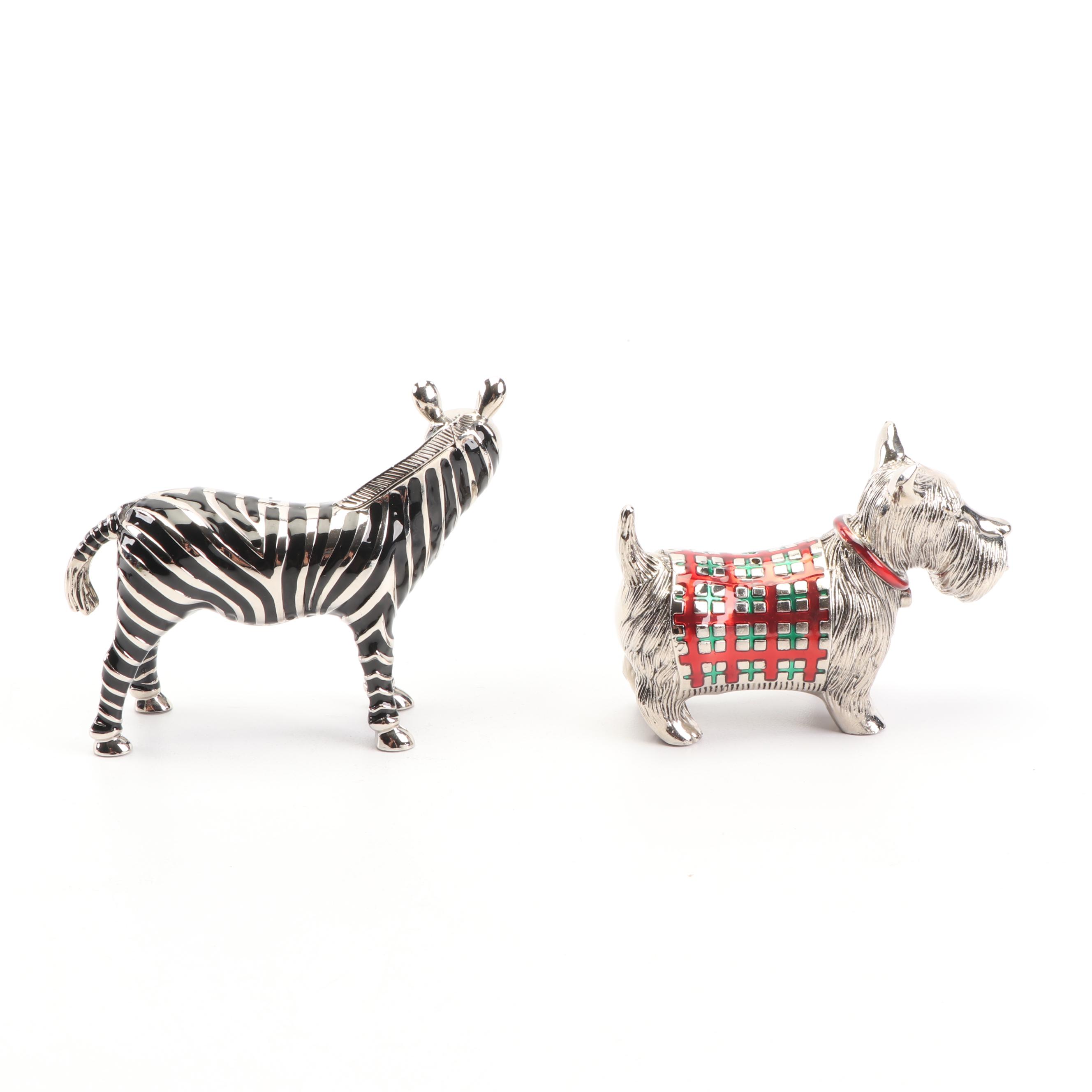Metal Scotty Dog and Zebra Themed Shakers