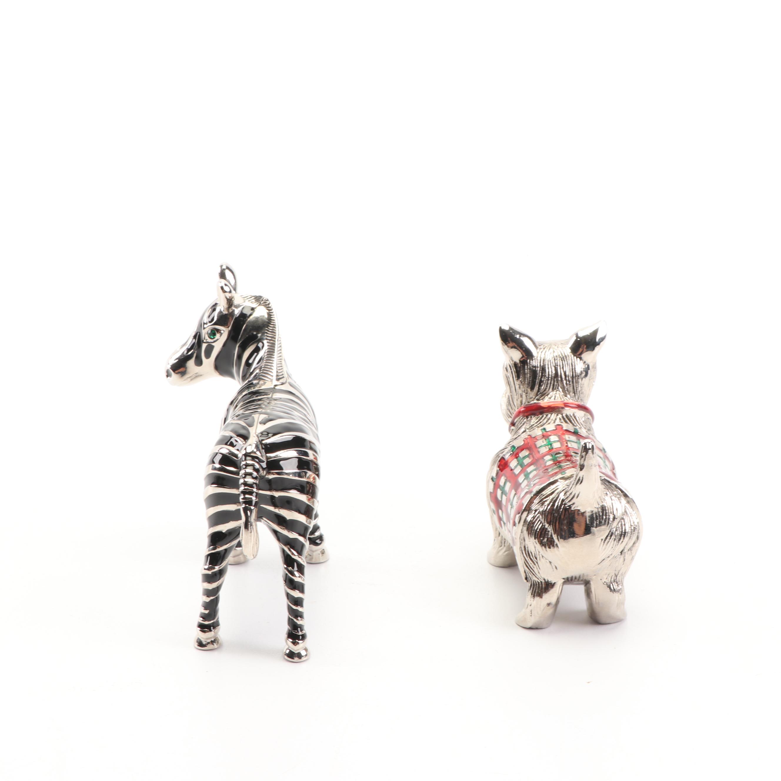 Metal Scotty Dog and Zebra Themed Shakers