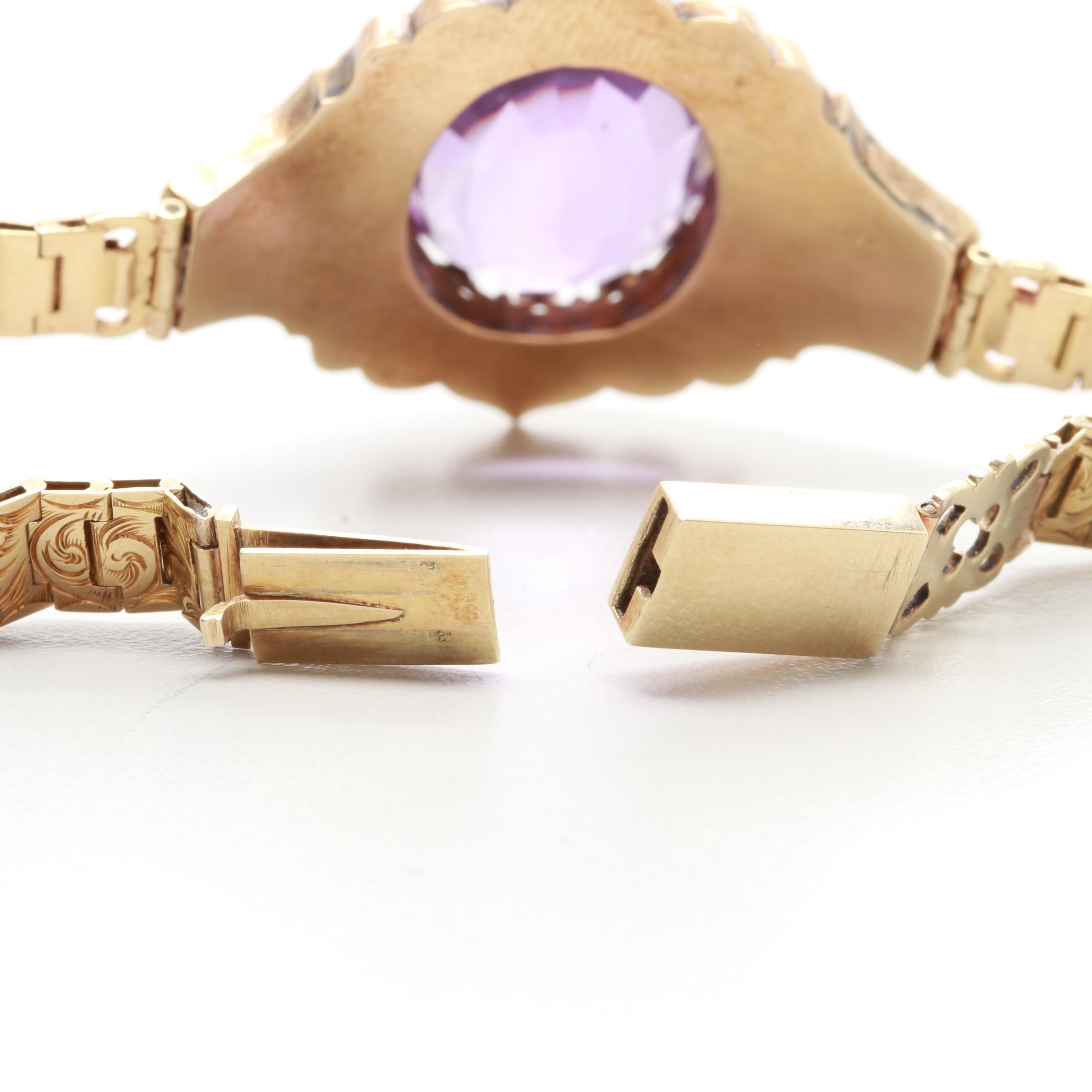 Mid Victorian 14K Yellow Gold 13.80 CT Amethyst Articulated Strap Bracelet