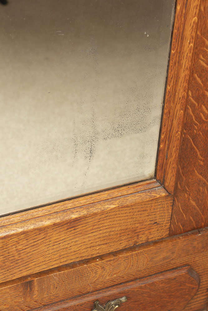 French Provincial Style Oak Wardrobe with Mirrored Door, Early 20th Century