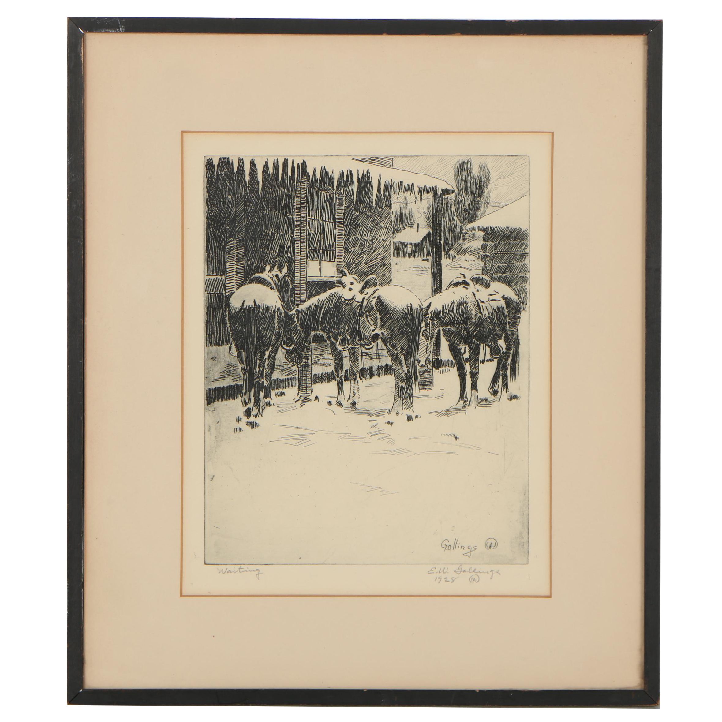 Elling William "Bill" Gollings 1928 Etching "Waiting"