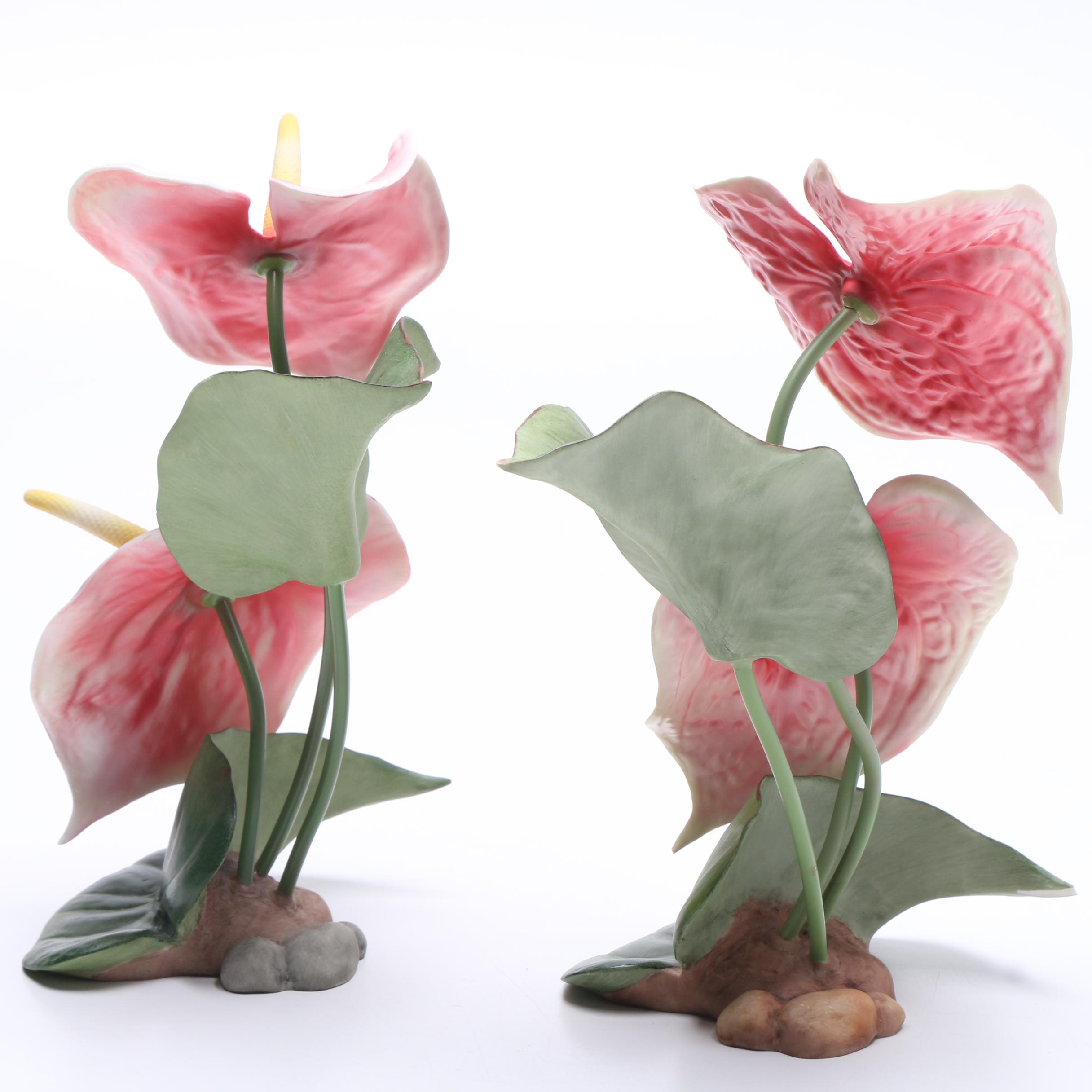 Two Boehm Vintage Porcelain "Anthurium" Flower Sculptures