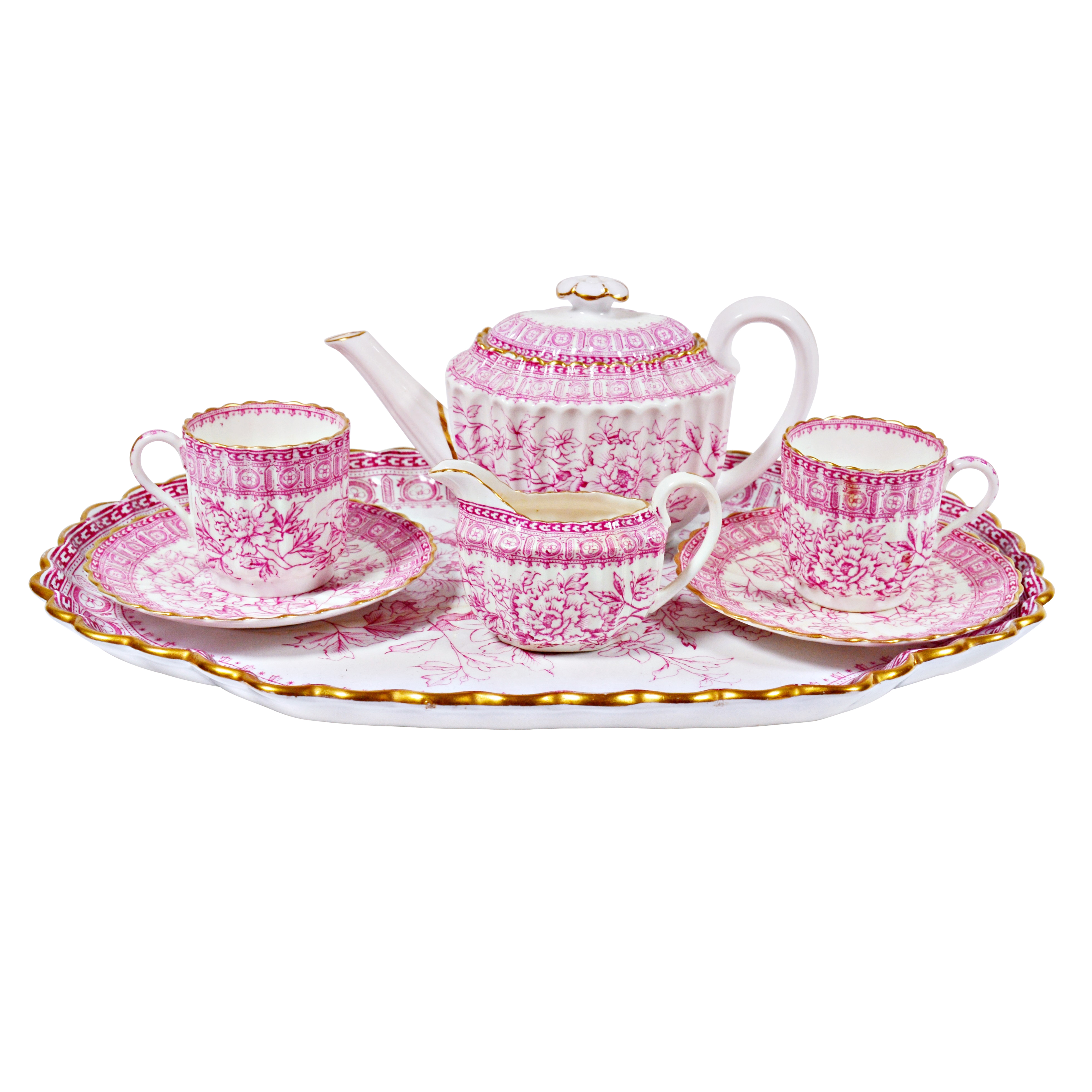 Antique Copeland Spode Pink and Gilt Porcelain Tea Set